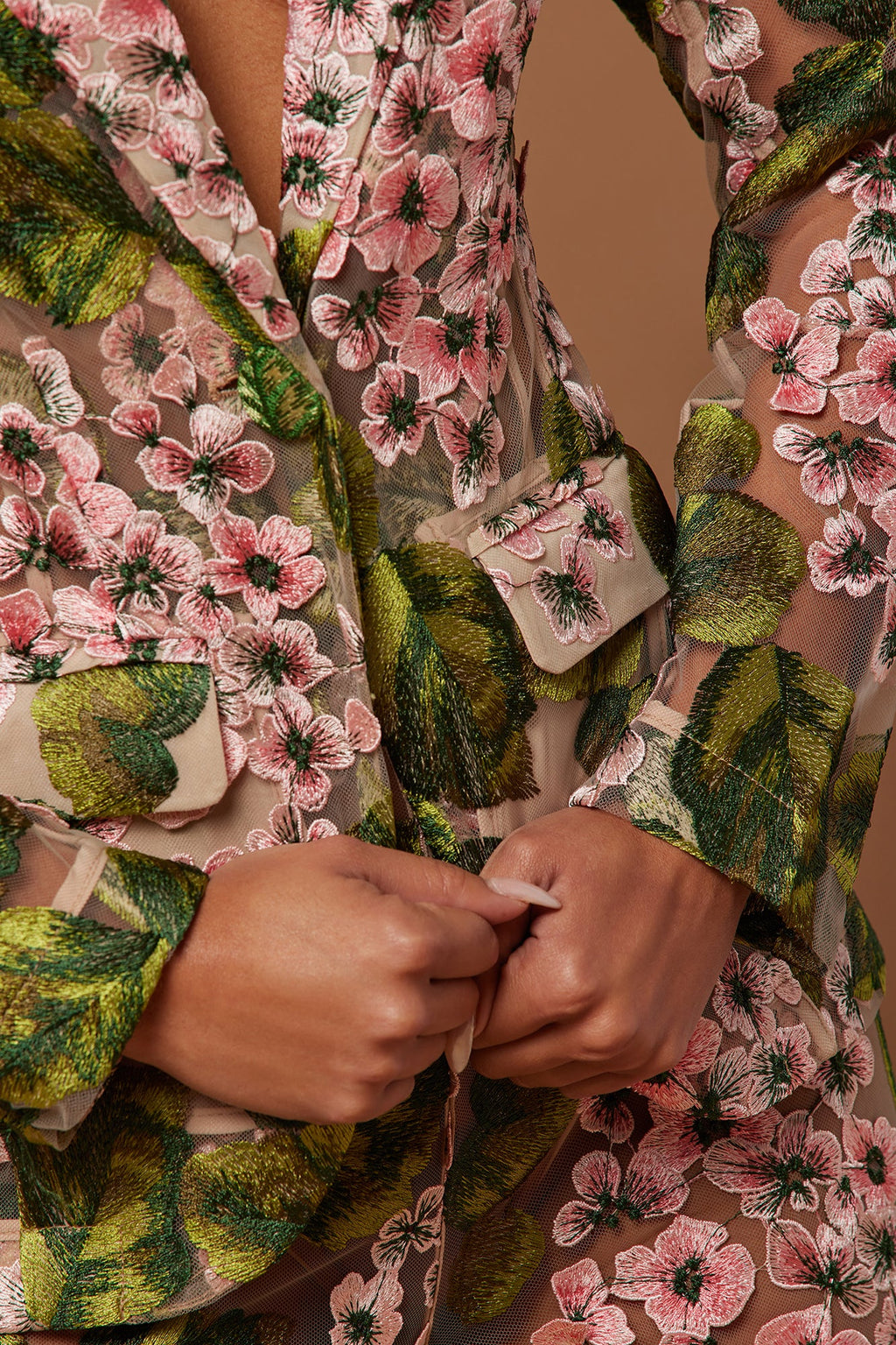 Elodie Floral Embroidered Blazer - Pink/combo