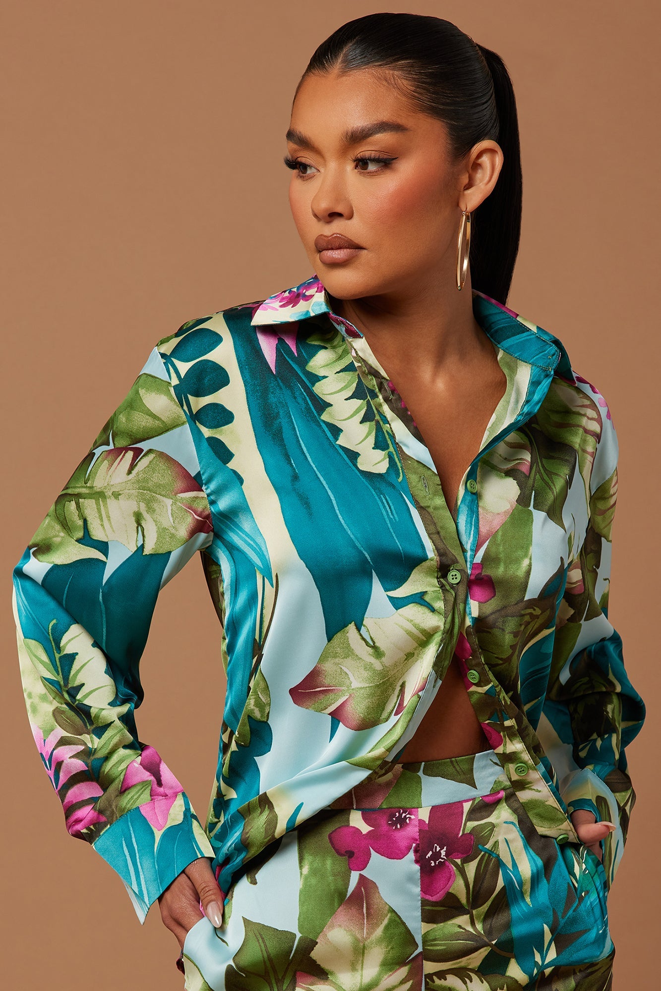 Kyoto Satin Pant Set - Green/combo