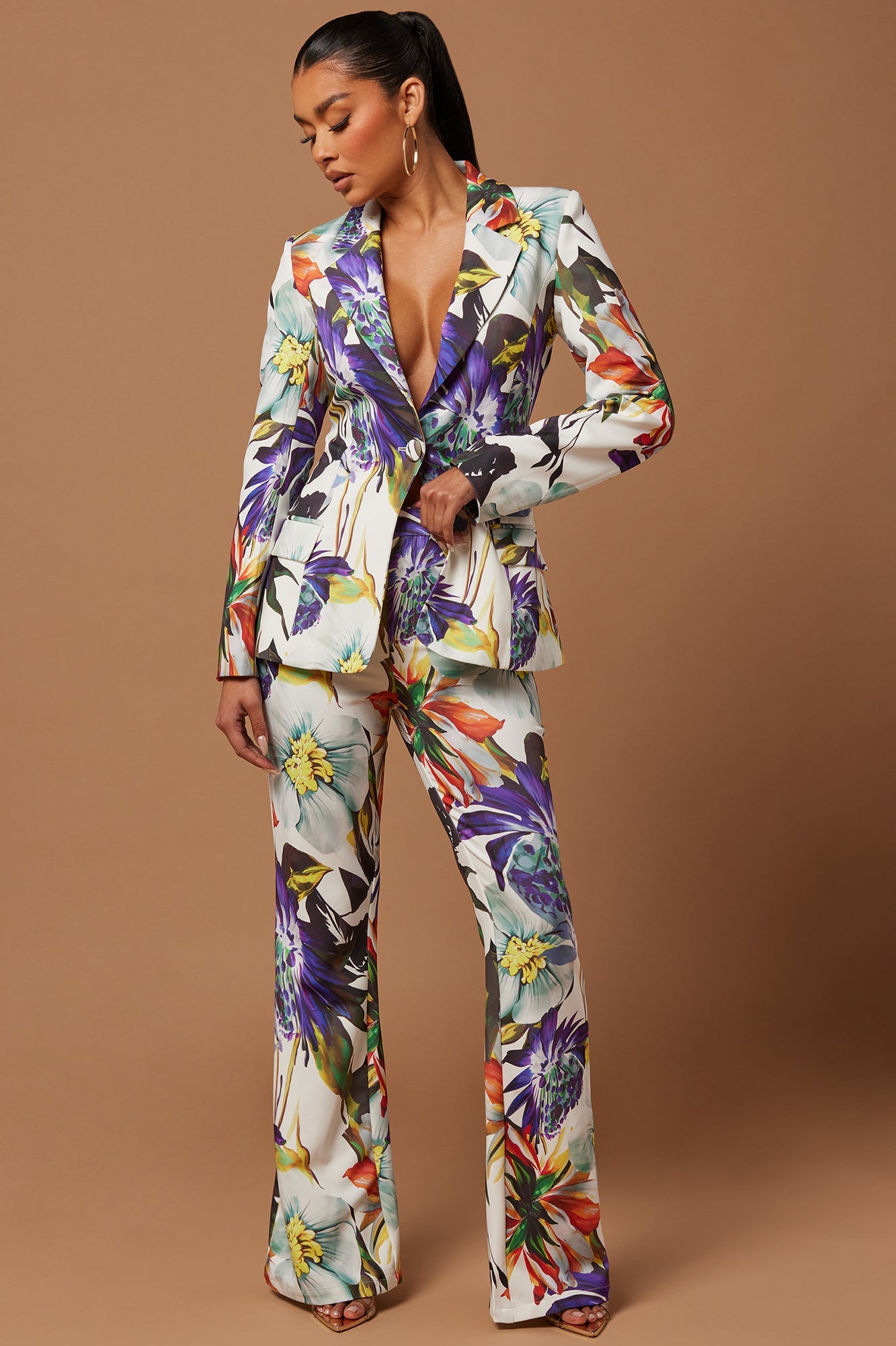 Liliana Floral Blazer Suit Set - White/combo