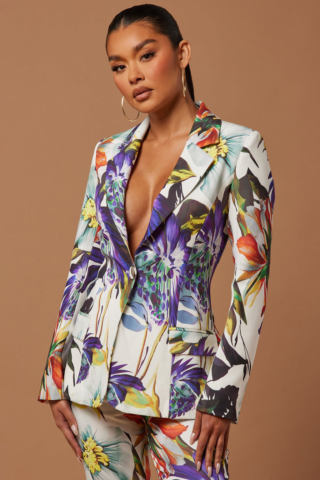Liliana Floral Blazer Suit Set - White/combo