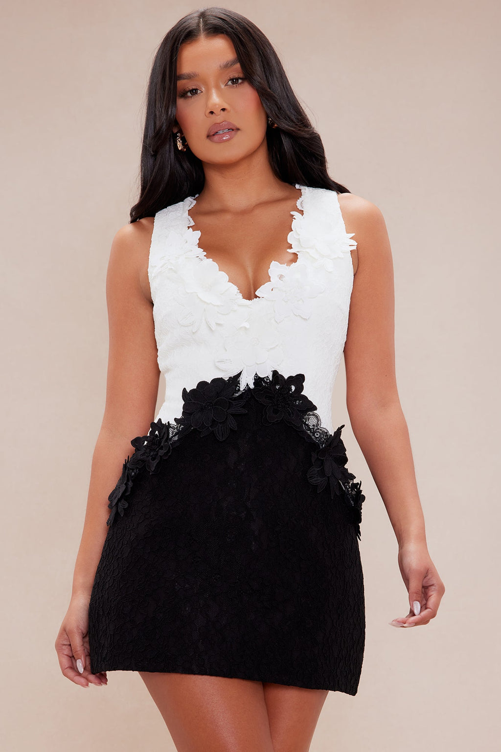 Gabriella Embroidered Mini Dress - Black/White