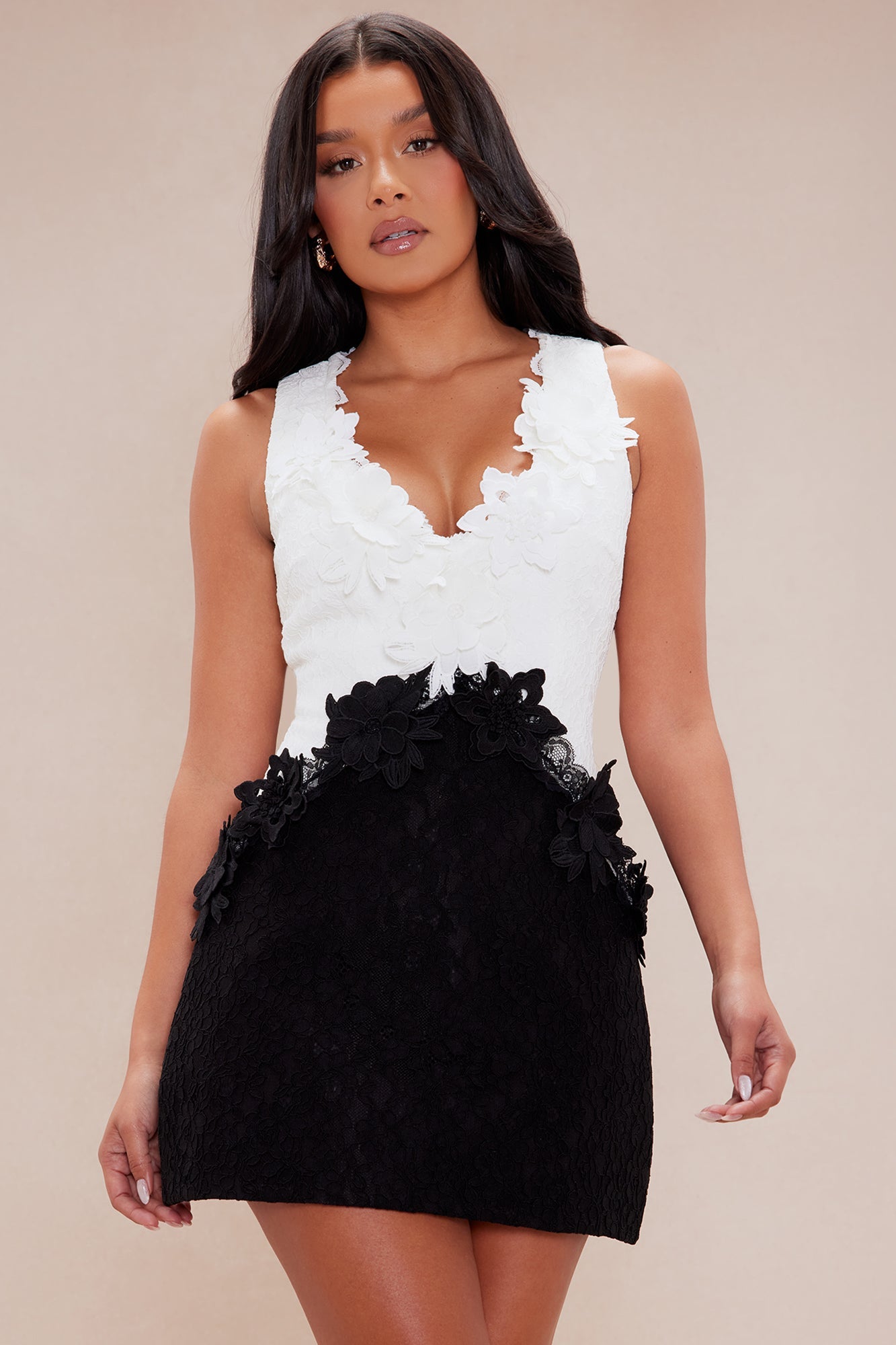 Gabriella Embroidered Mini Dress - Black/White
