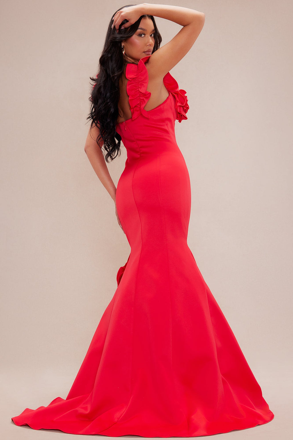 Sofia Floral Applique Satin Gown - Red