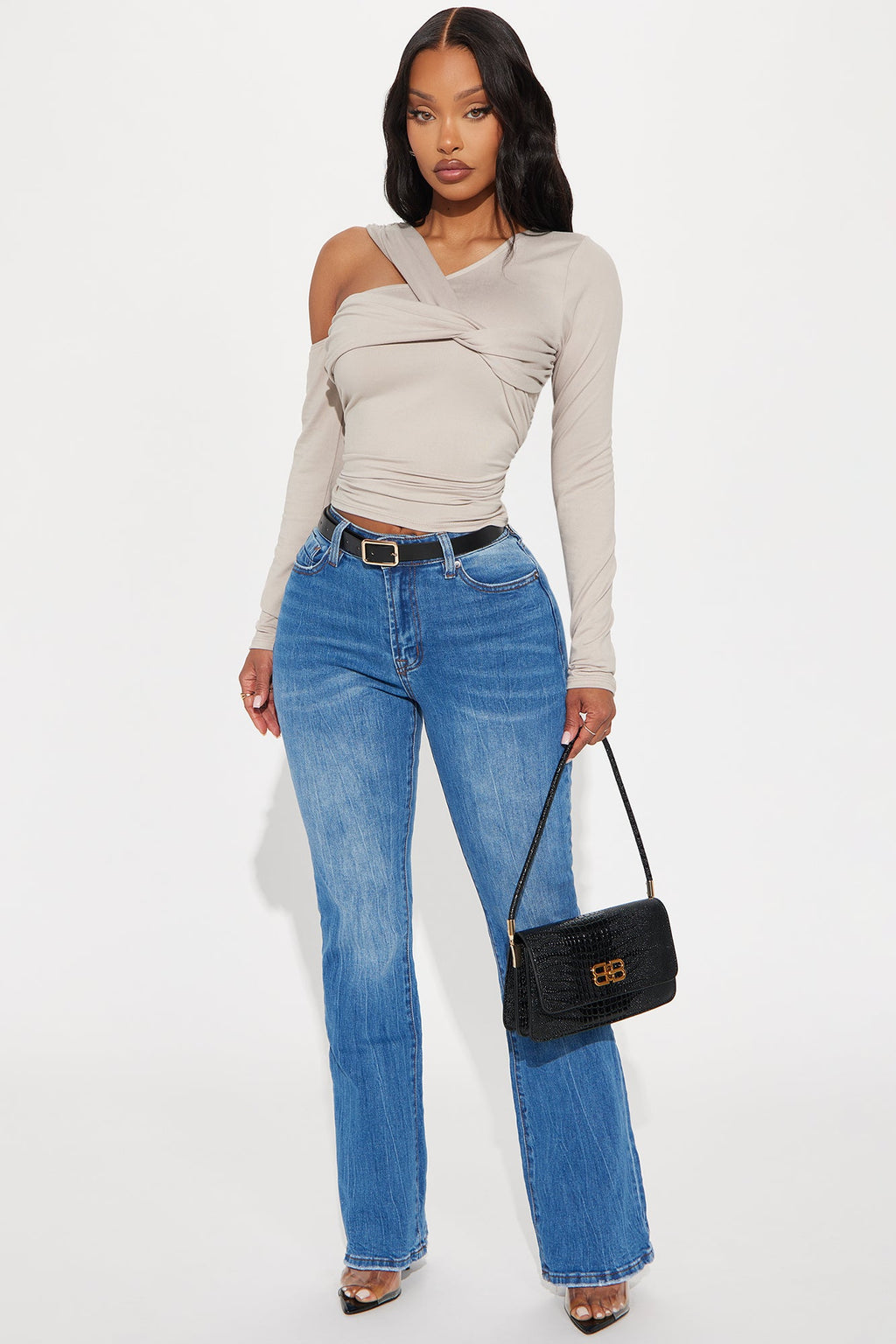Emory Twist Off Shoulder Top - Taupe