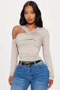 Emory Twist Off Shoulder Top - Taupe