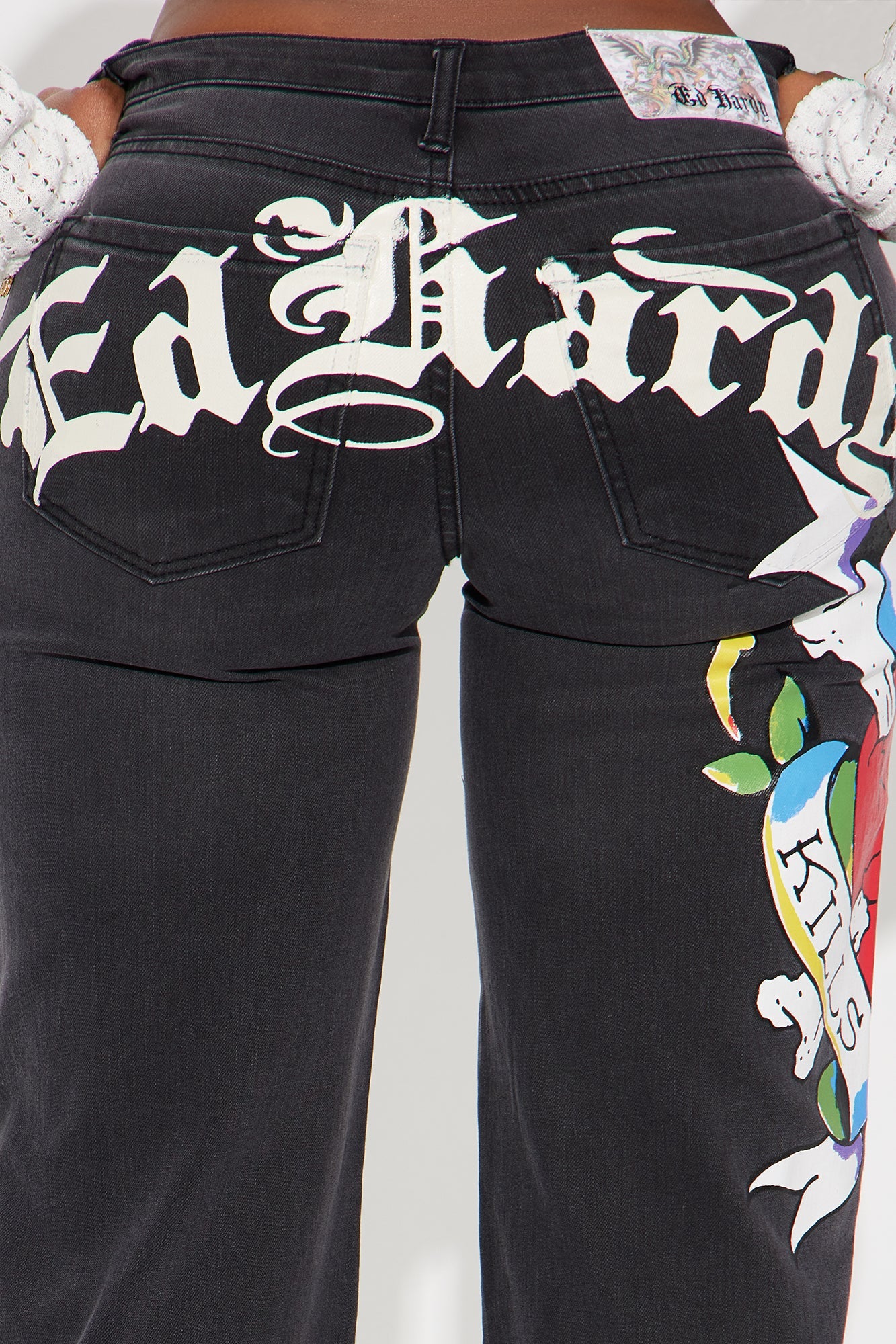 Ed Hardy Love Kills Slowly Stretch Wide Leg Jeans - Black Wash