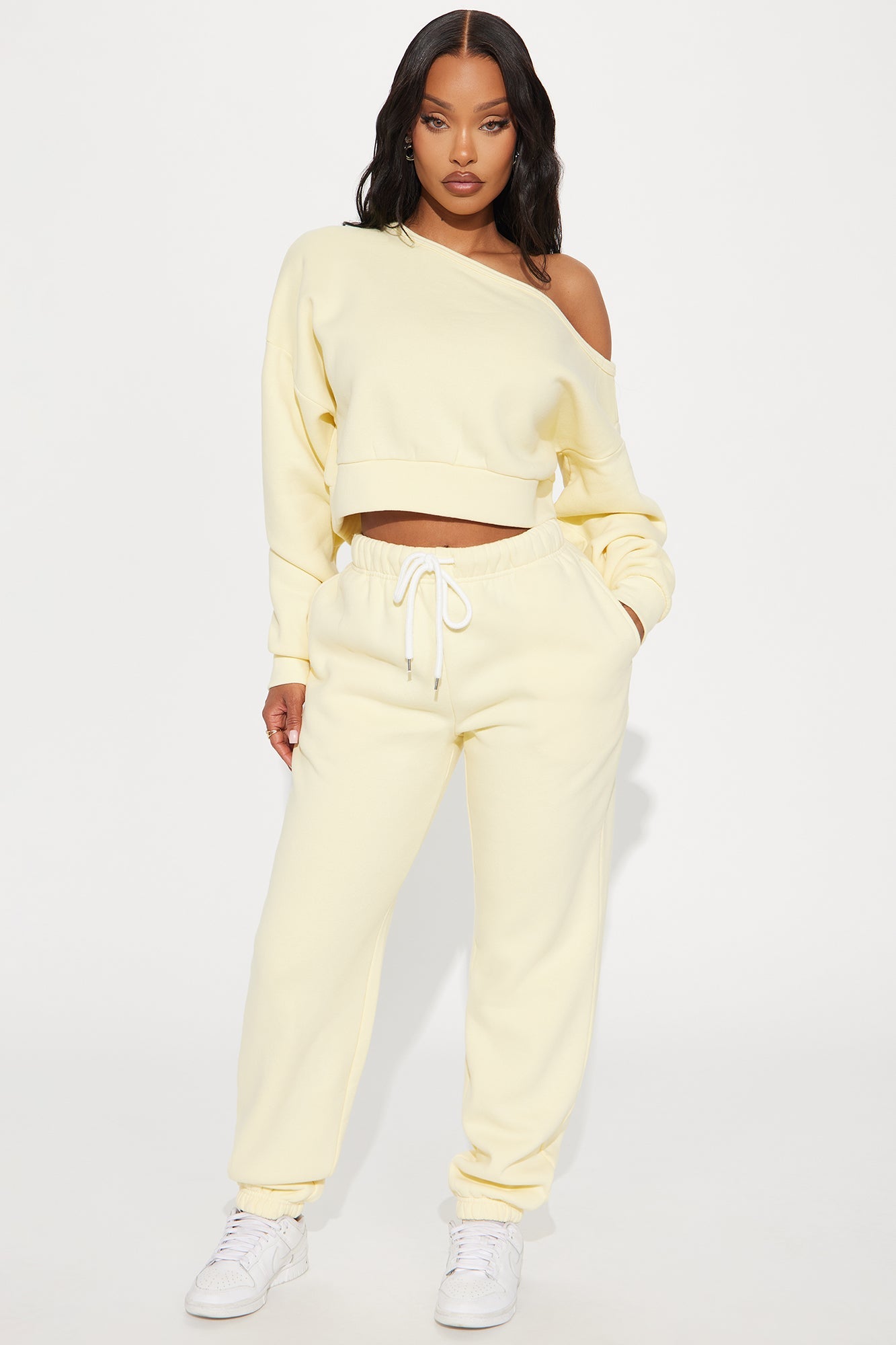 Charlotte Off Shoulder Sweatsuit Set - Yellow