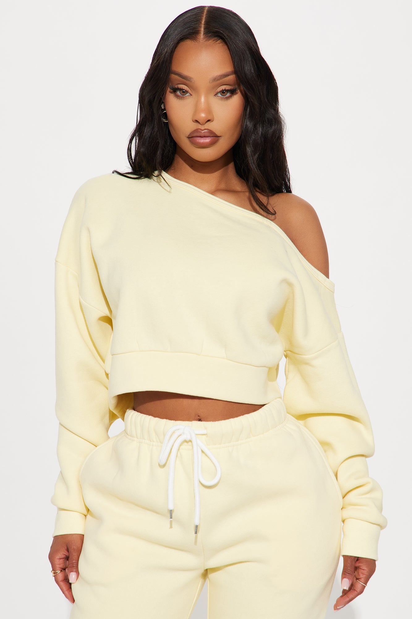 Charlotte Off Shoulder Sweatsuit Set - Yellow