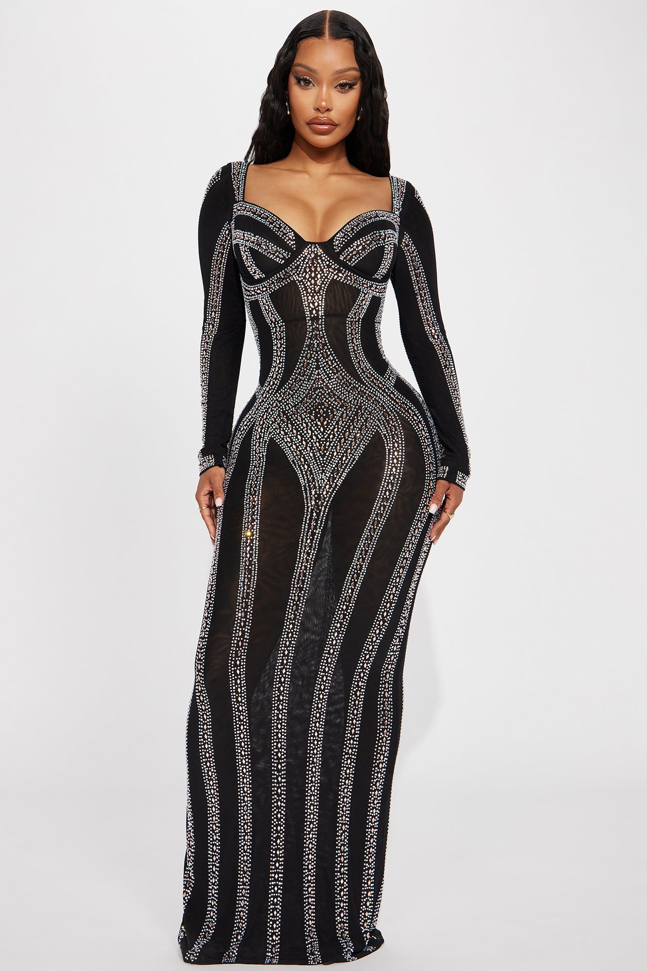 Alise Rhinestone Gown - Black
