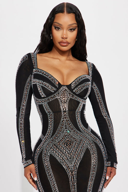 Alise Rhinestone Gown - Black