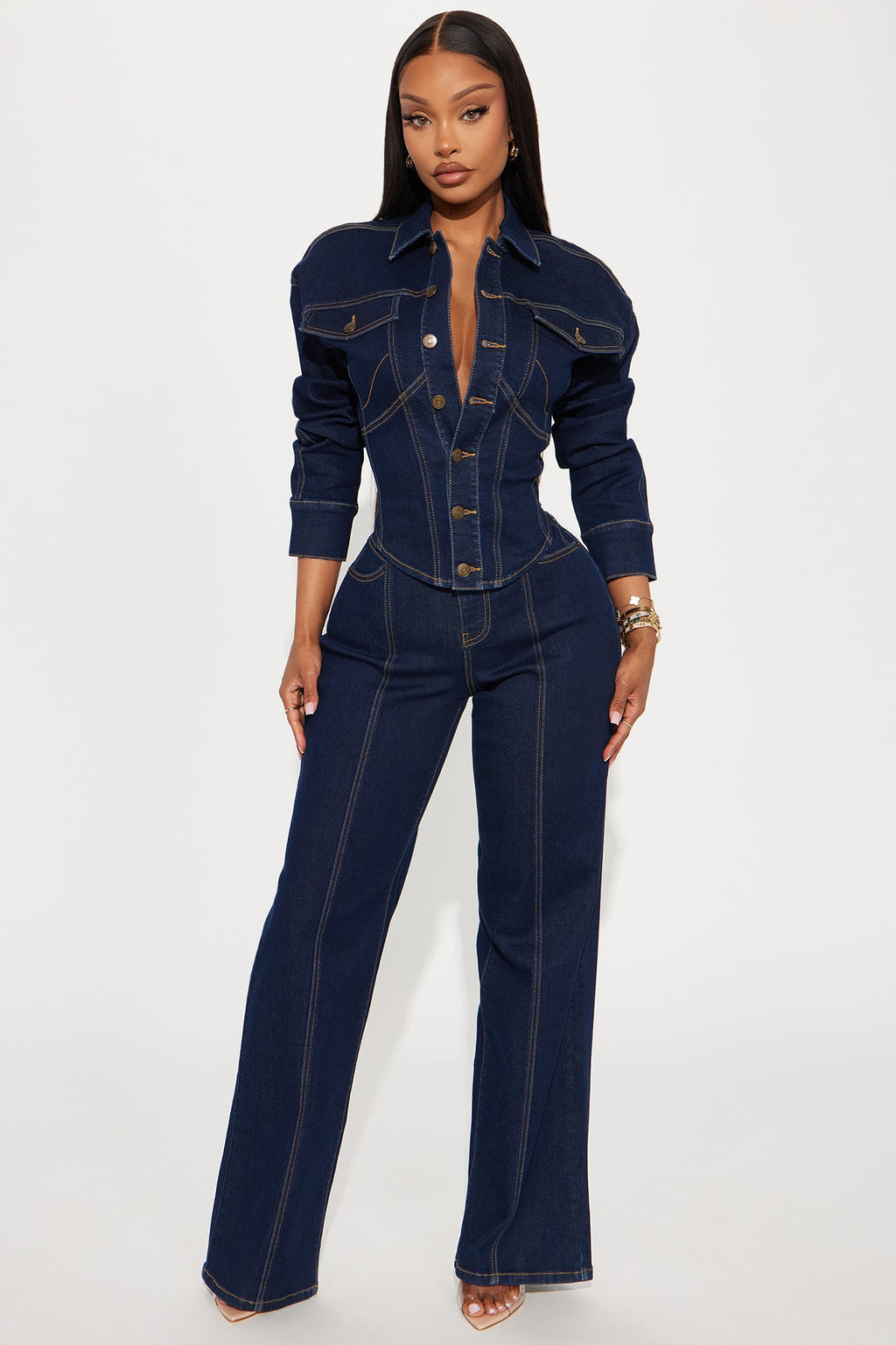 Nessa Denim Pant Set - Dark Wash