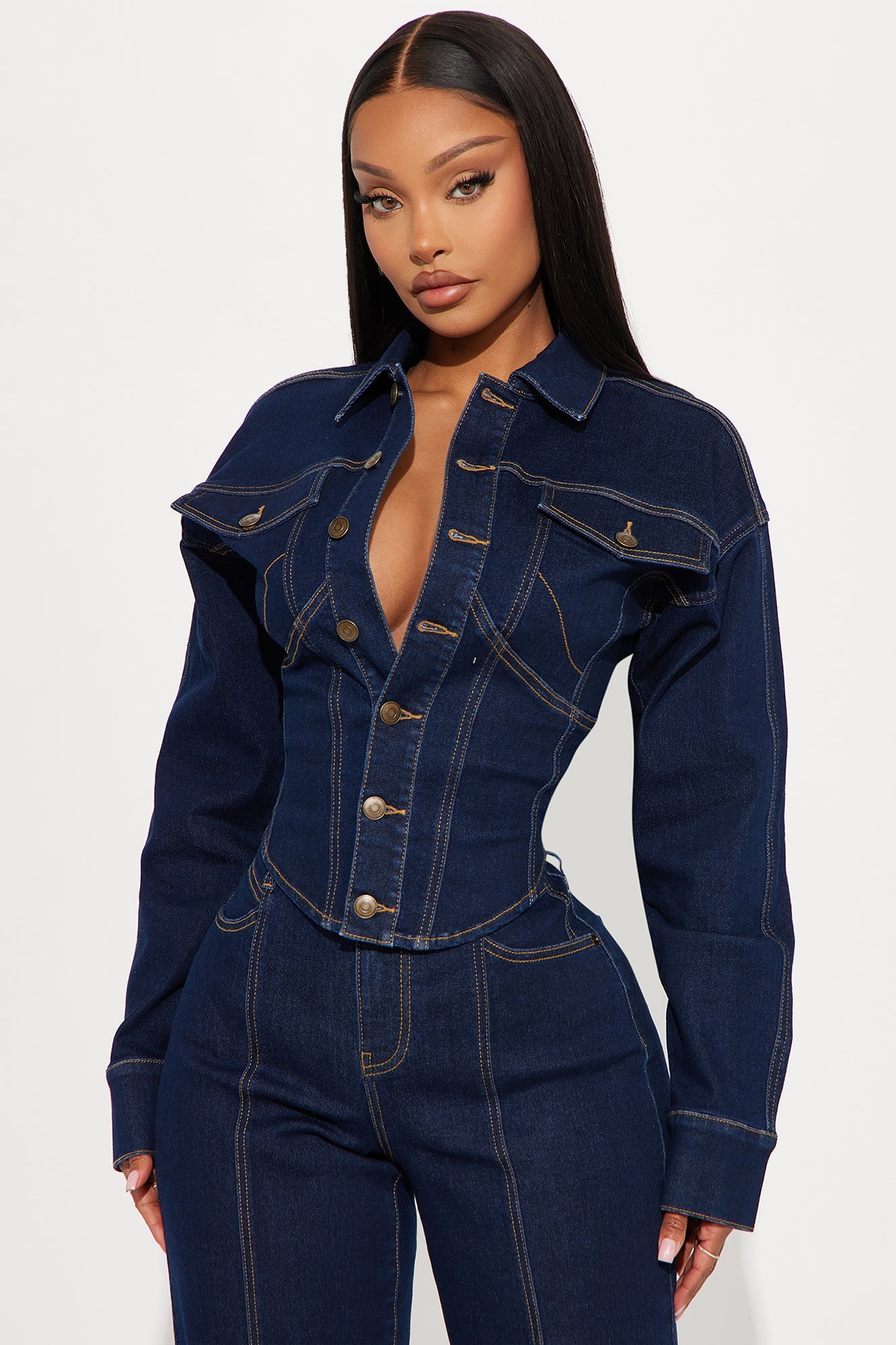 Nessa Denim Pant Set - Dark Wash