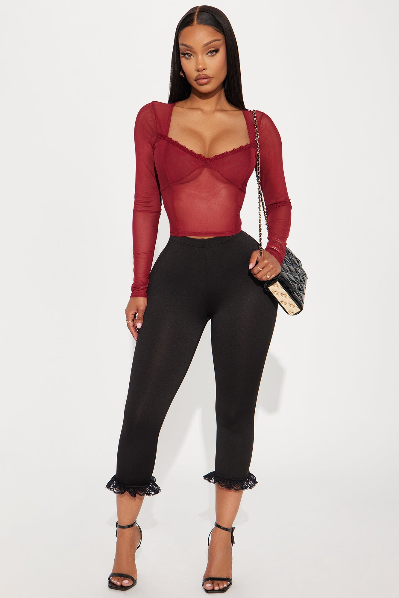 Roma Ruffle Trim Capri Legging - Black