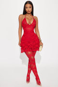 Love Bites Lace Micro Mini Dress Set - Red