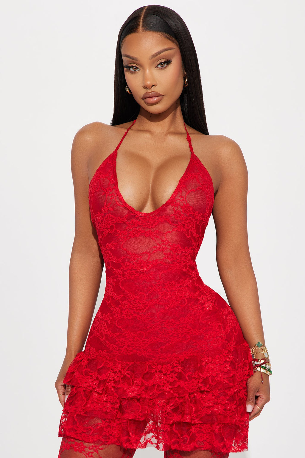 Love Bites Lace Micro Mini Dress Set - Red