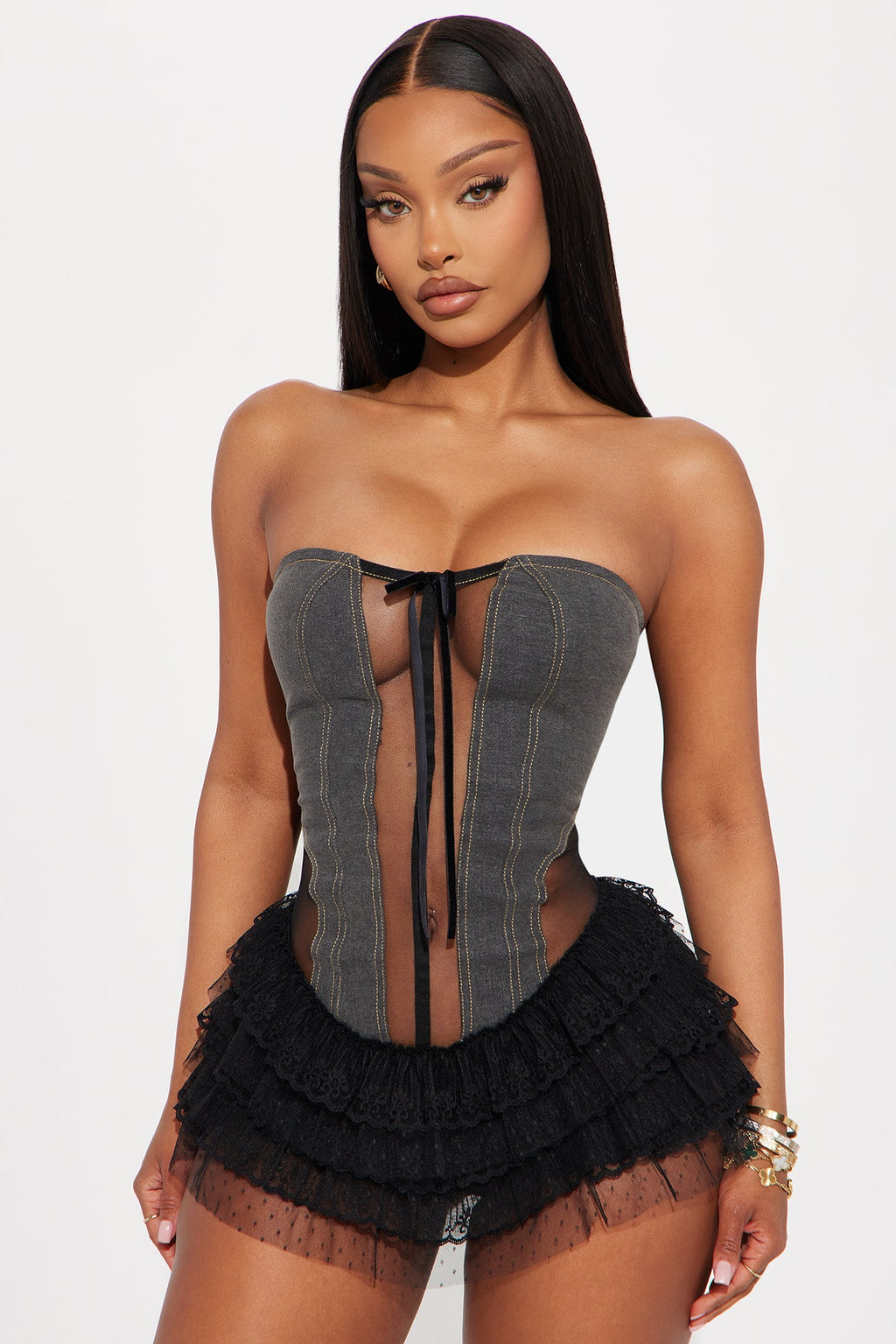 Lost Angel Stretch Denim Micro Mini Dress - Black Wash