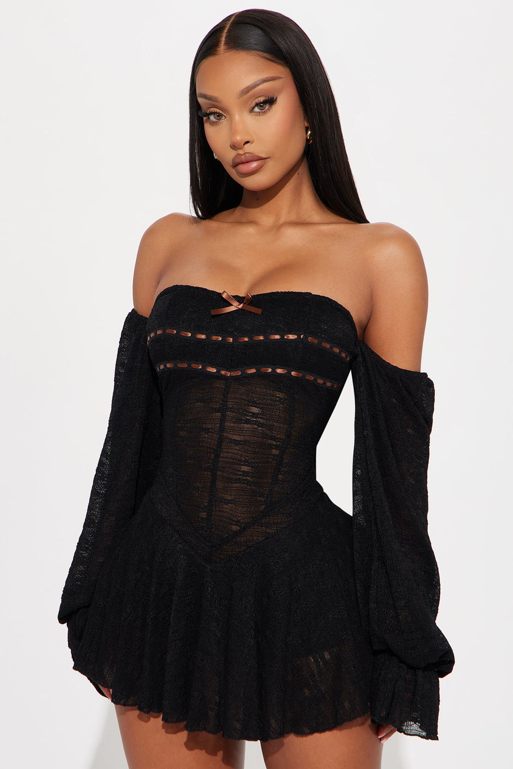 Damsel In Distress Lace Mini Dress - Black