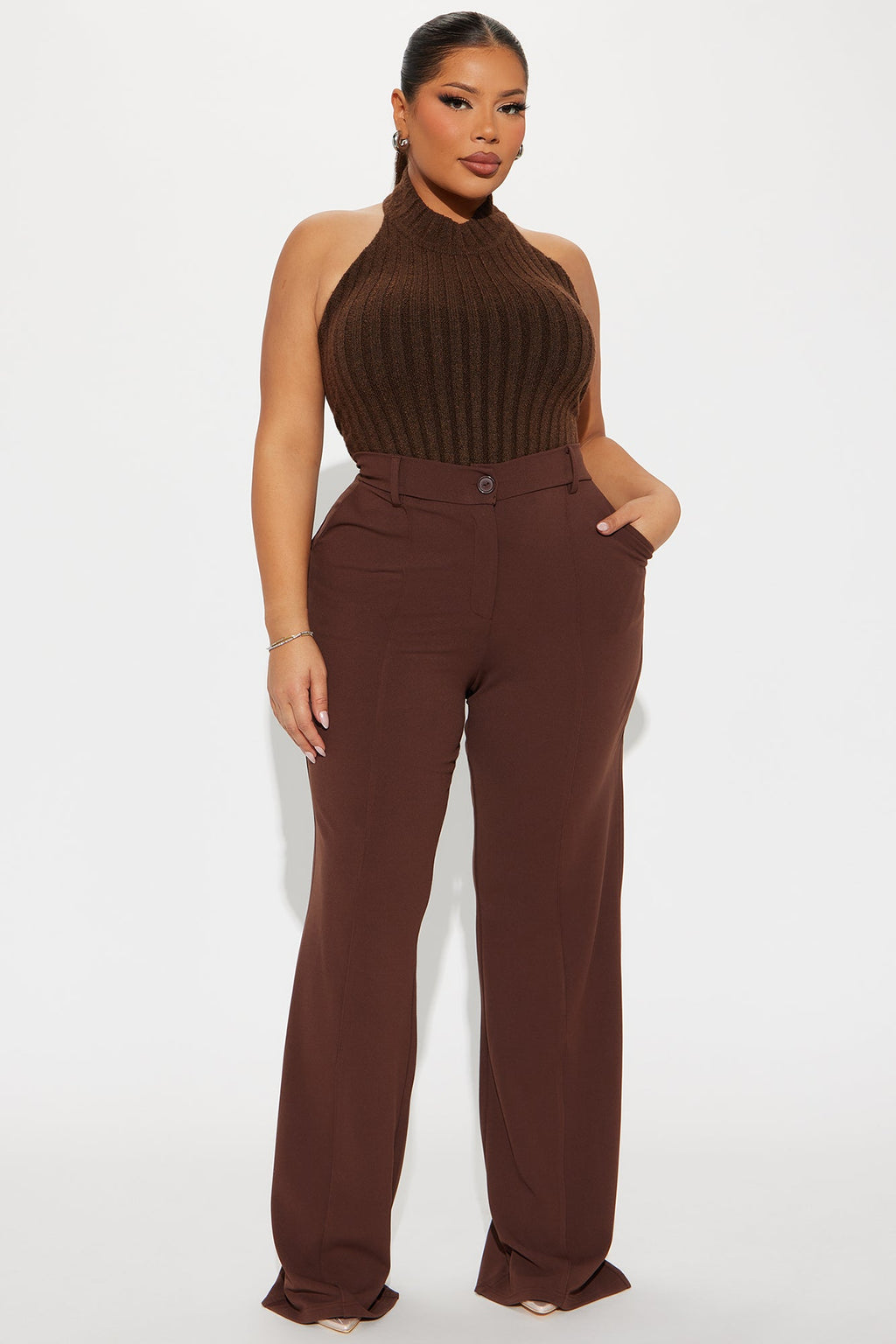 Heidi Wide Leg Trouser Pant - Chocolate