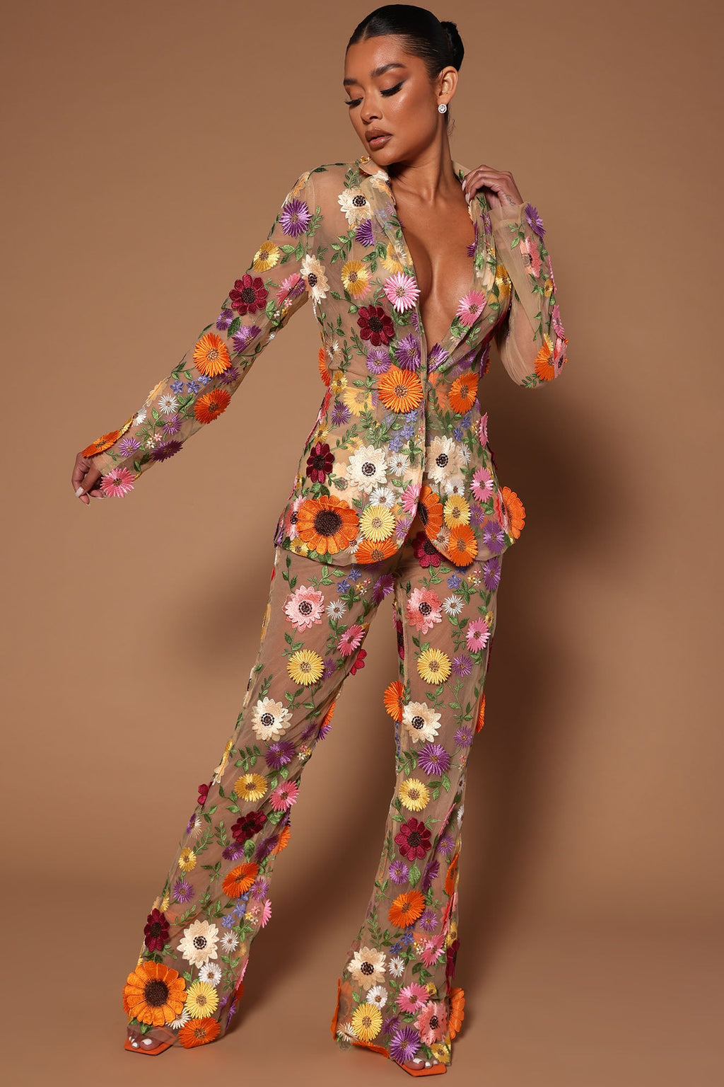 Celena Embroidered Jacket - Nude/combo