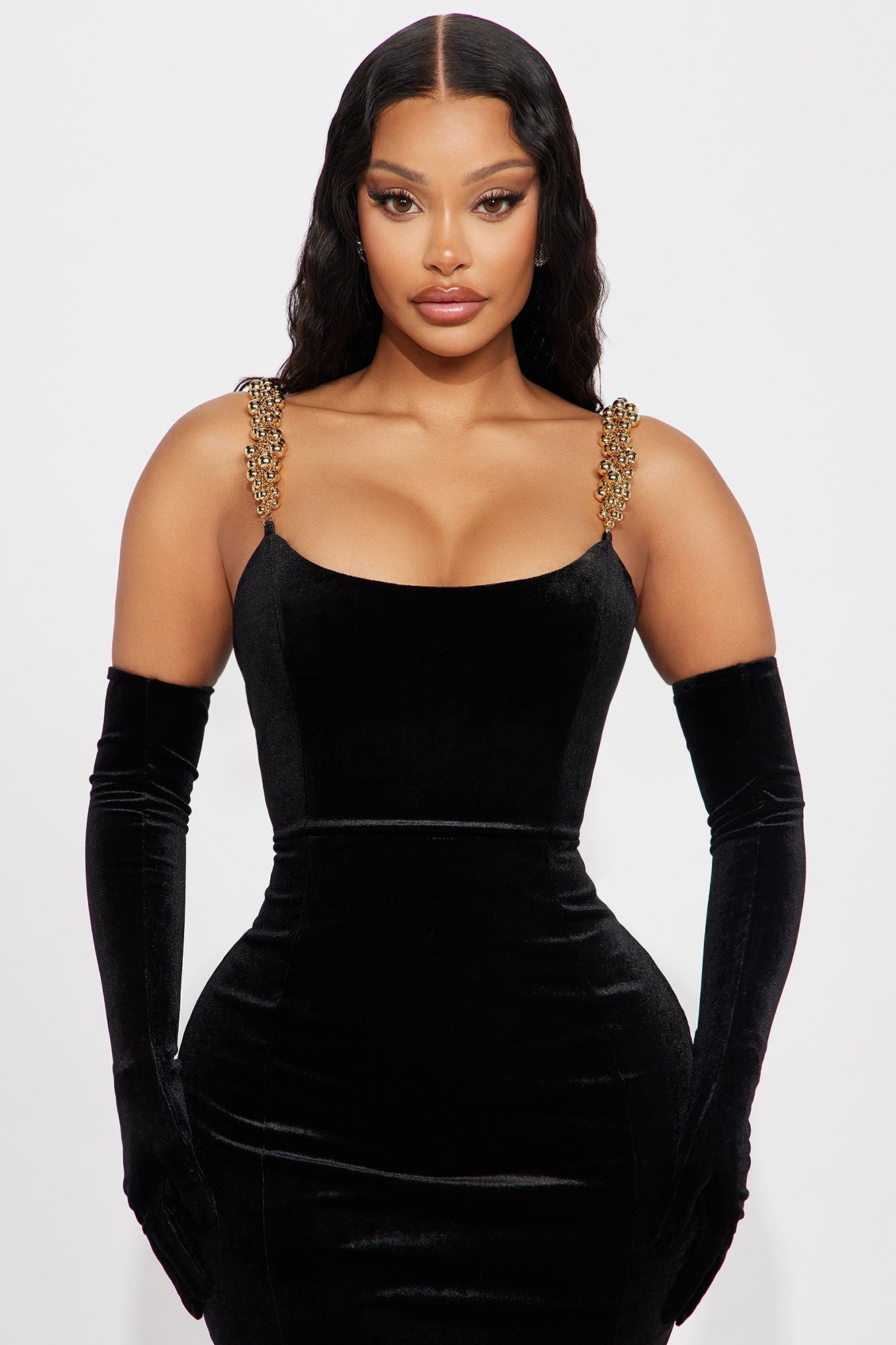 Lynda Velvet Gown Set - Black/Gold