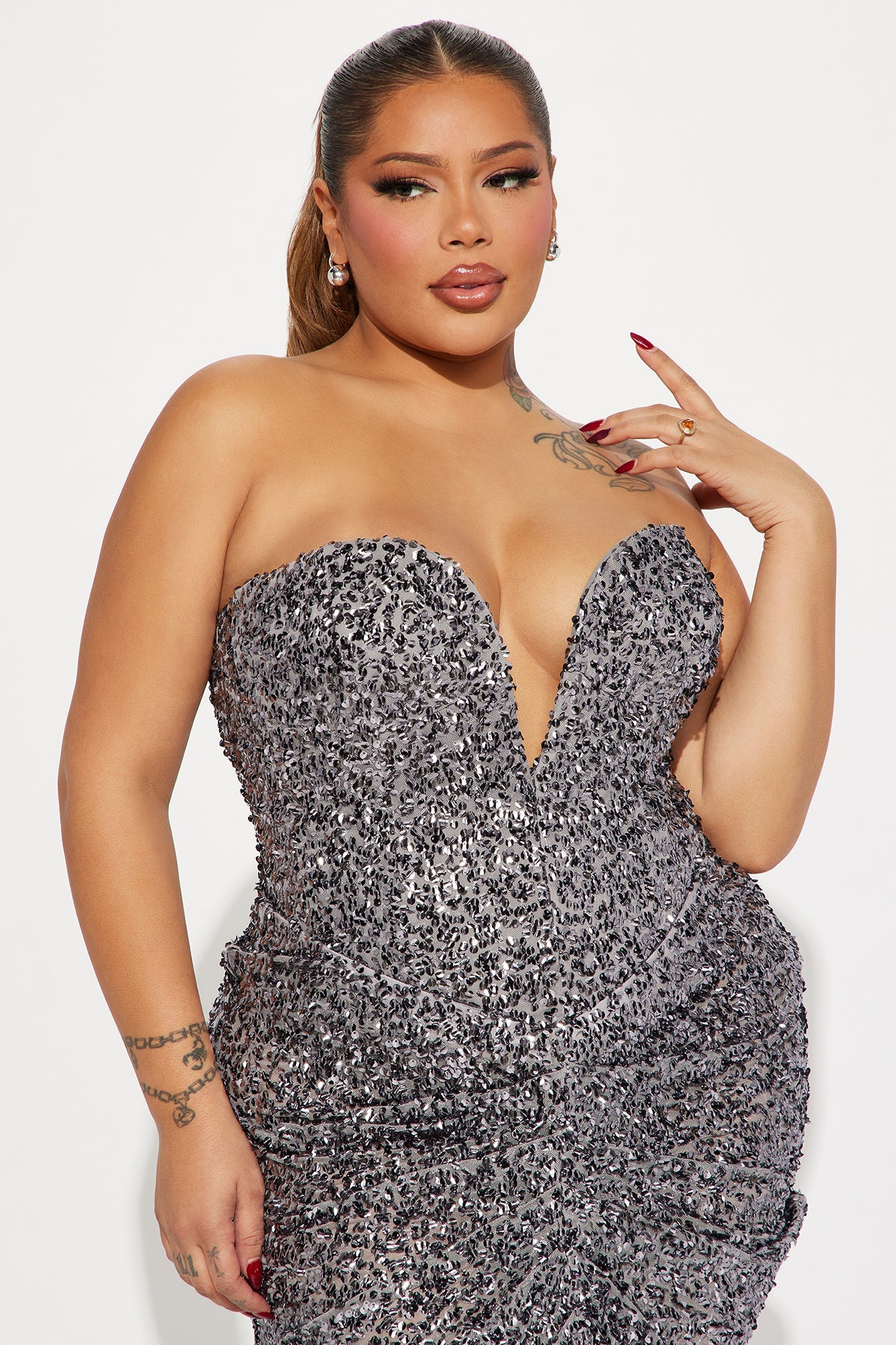 Main Event Sequin Skirt Set - Grey