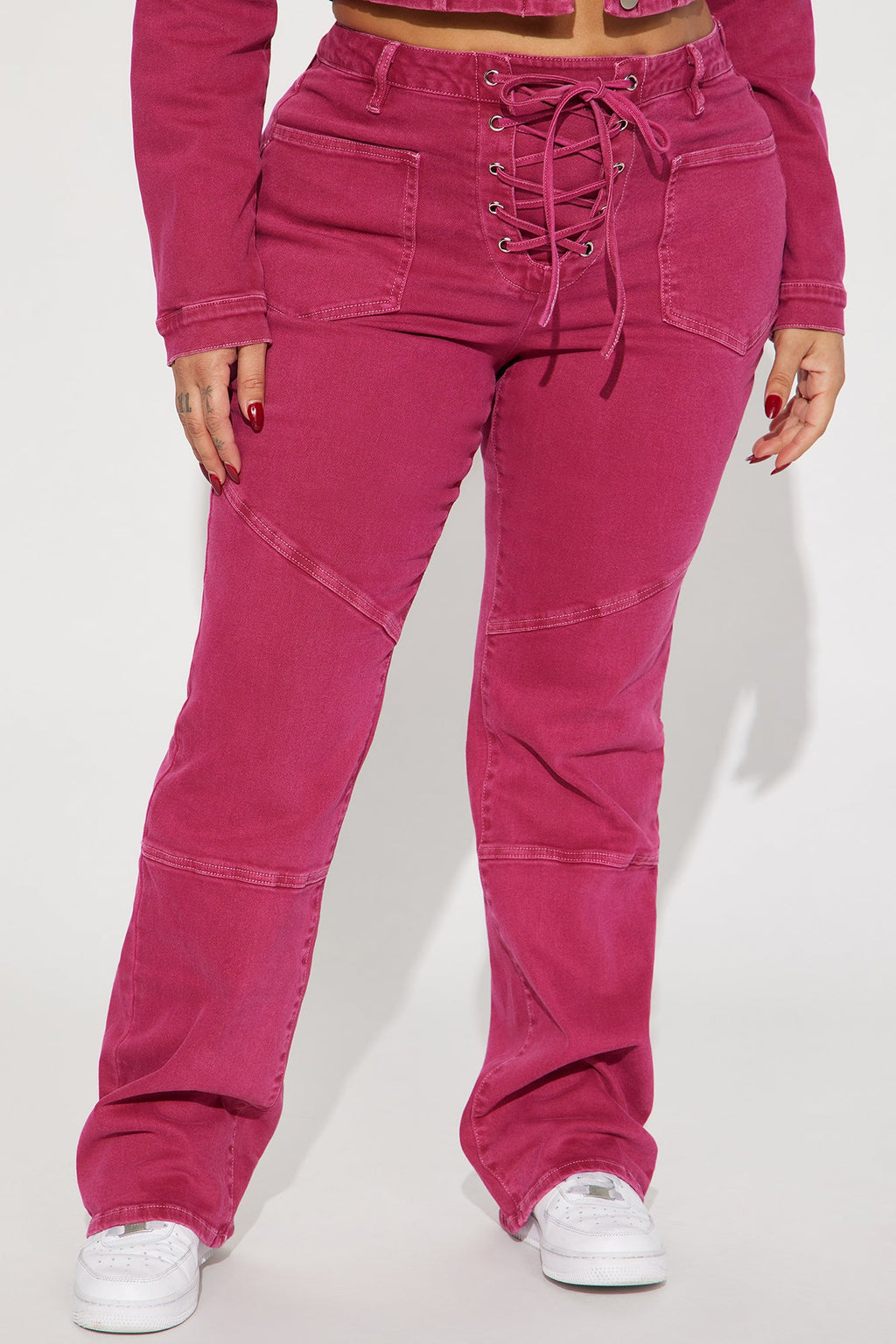 Oasis Lace Up Straight Leg Jeans - Pink