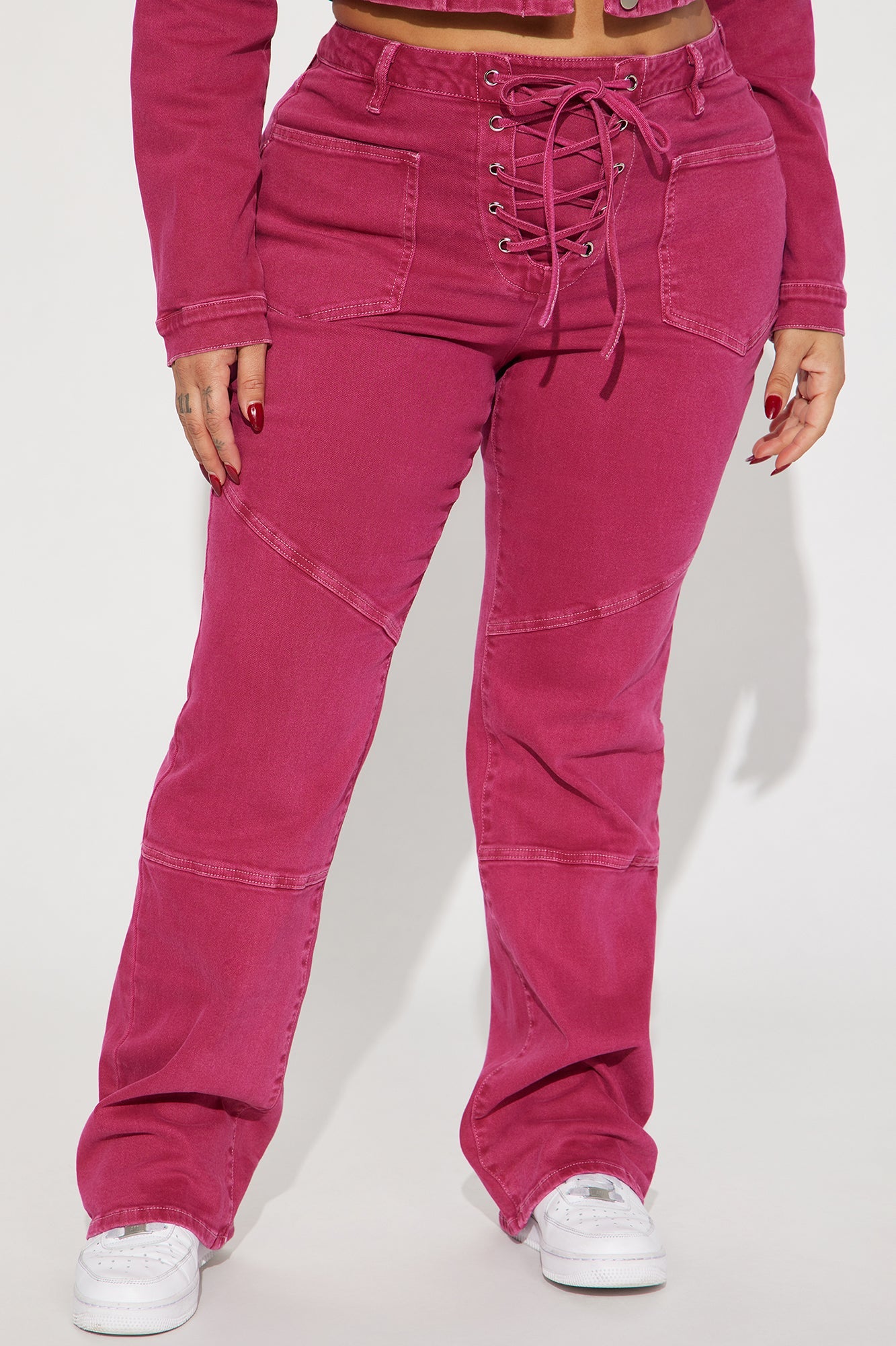 Oasis Lace Up Straight Leg Jeans - Pink