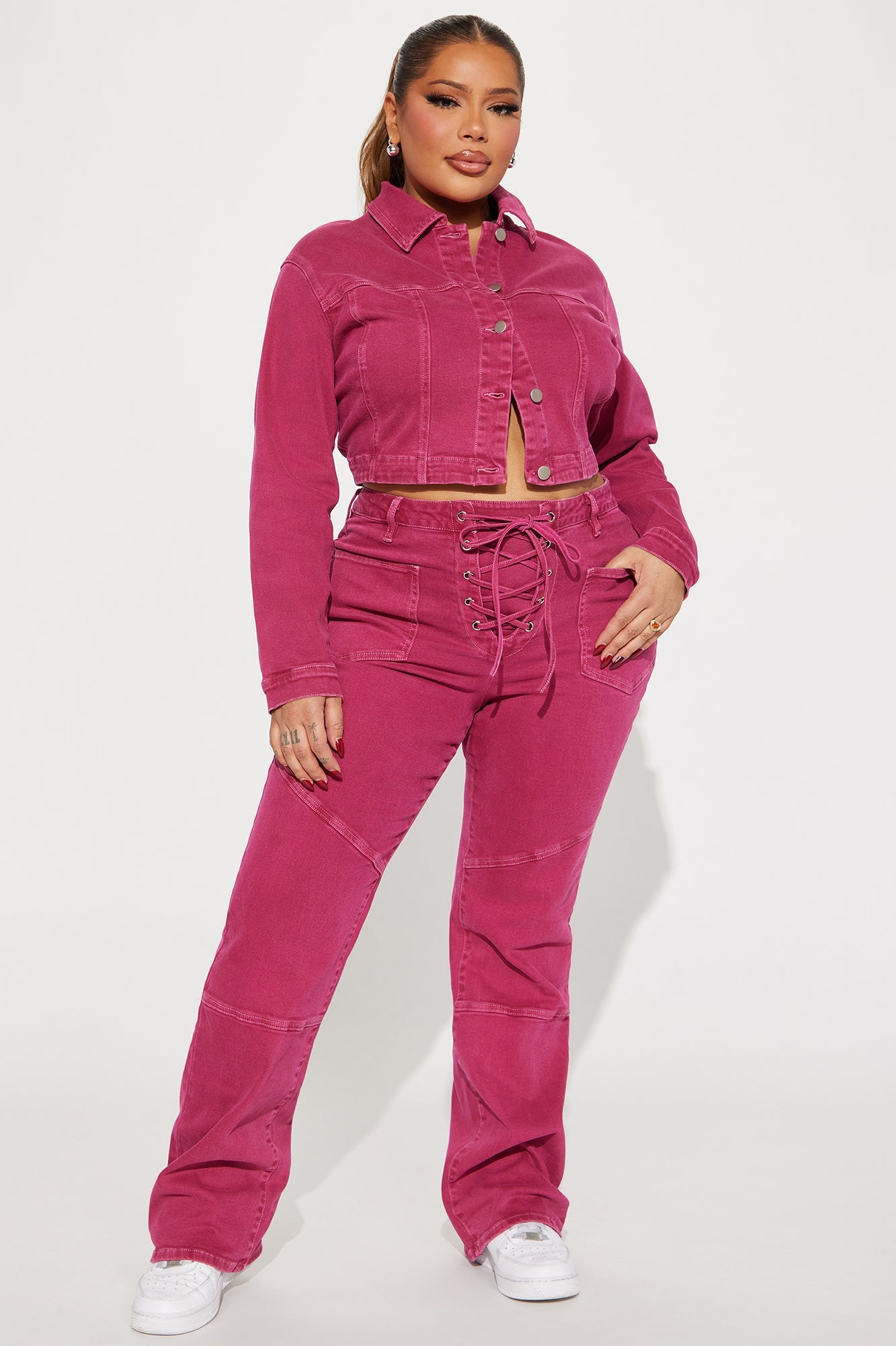 Oasis Lace Up Straight Leg Jeans - Pink