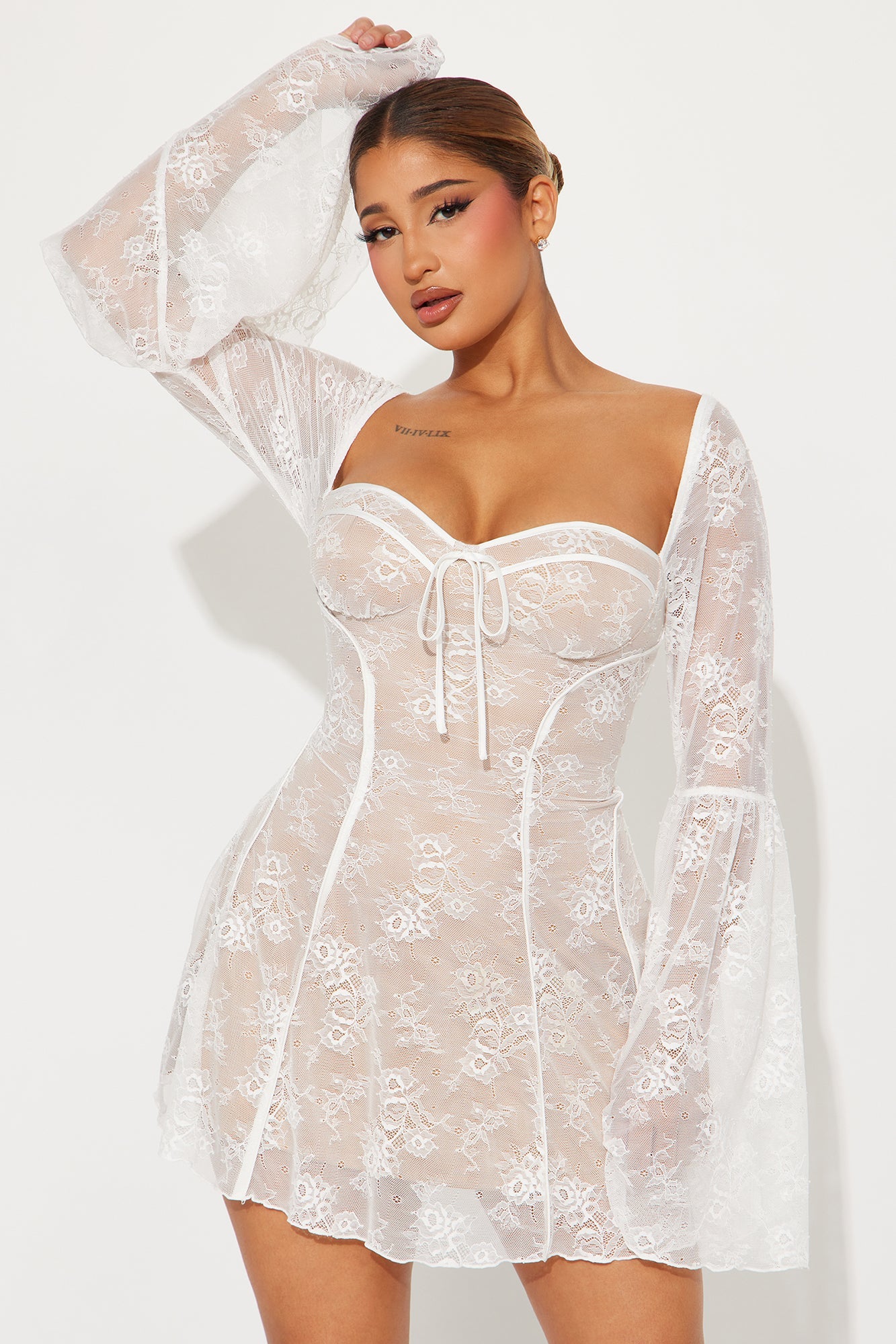 Analise Lace Mini Dress - Nude/combo