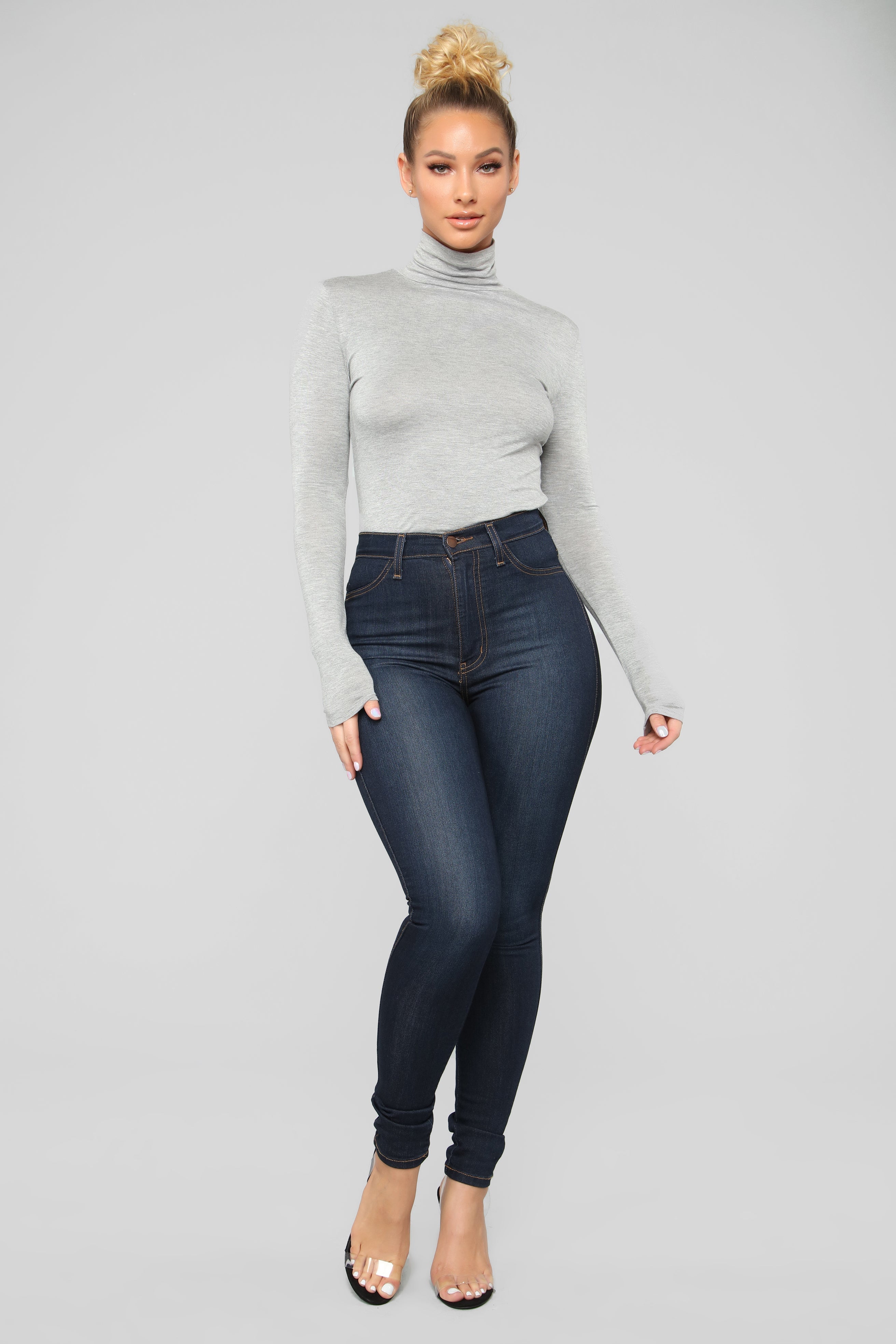 Pamela Turtle Neck Long Sleeve Top - Heather Grey