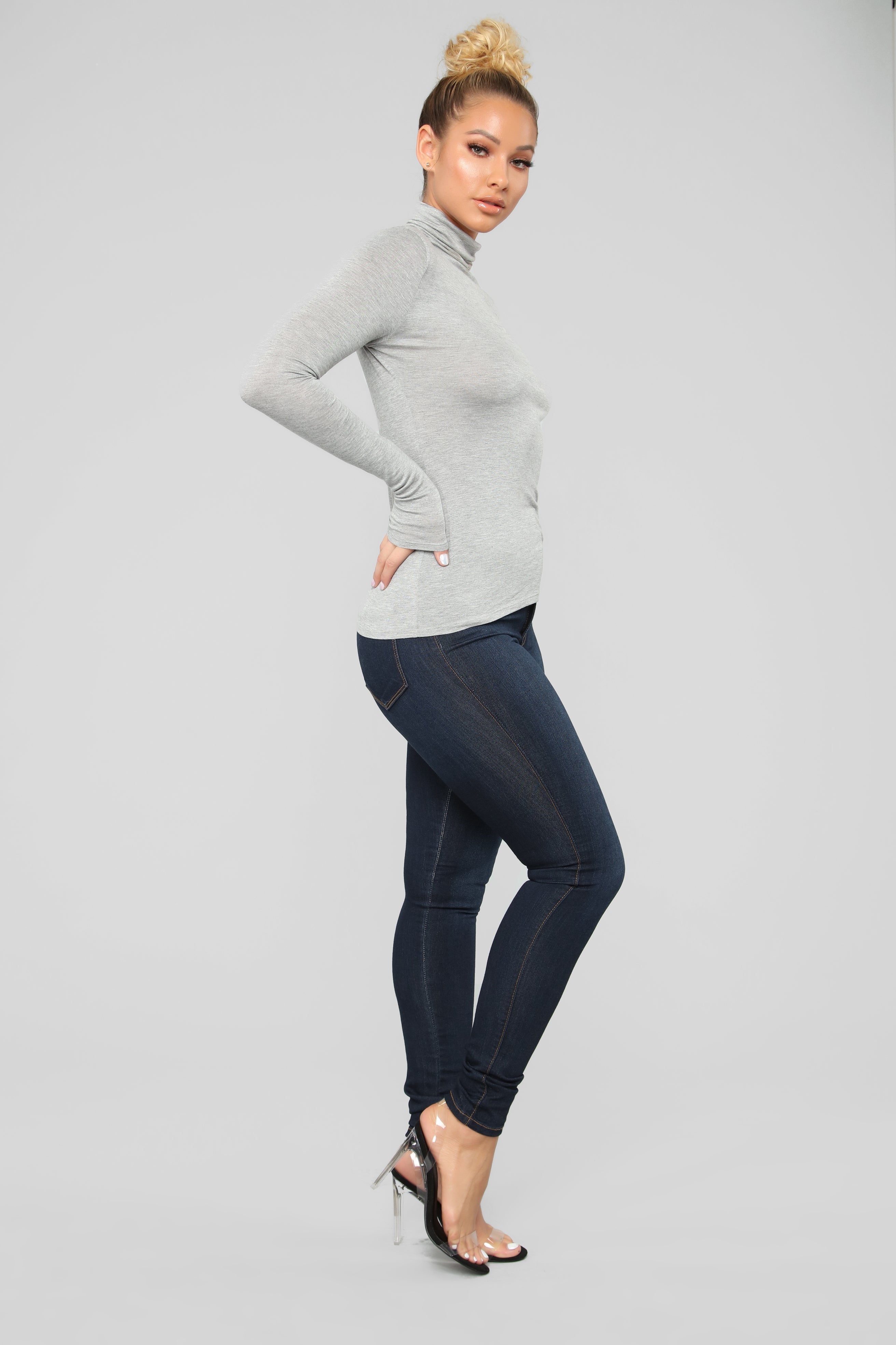 Pamela Turtle Neck Long Sleeve Top - Heather Grey