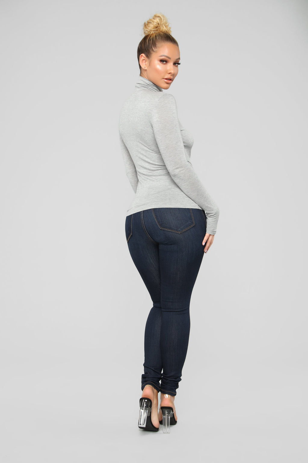 Pamela Turtle Neck Long Sleeve Top - Heather Grey