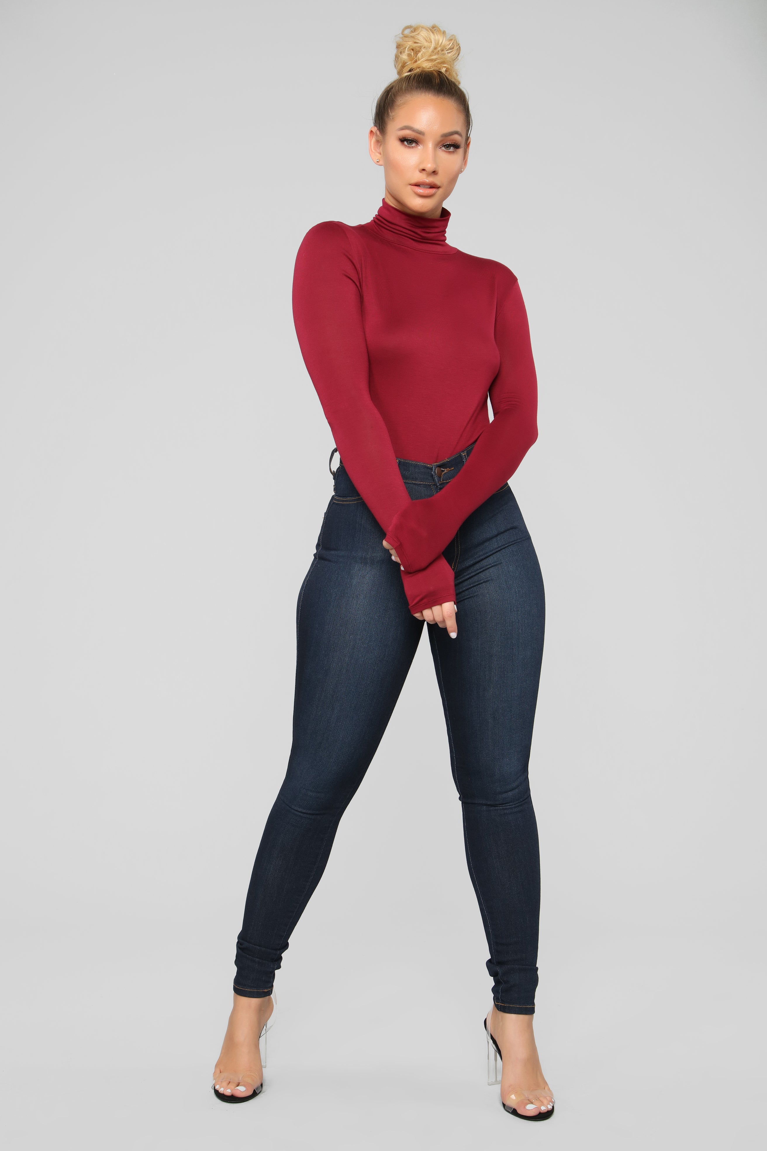 Pamela Turtle Neck Long Sleeve Top - Burgundy