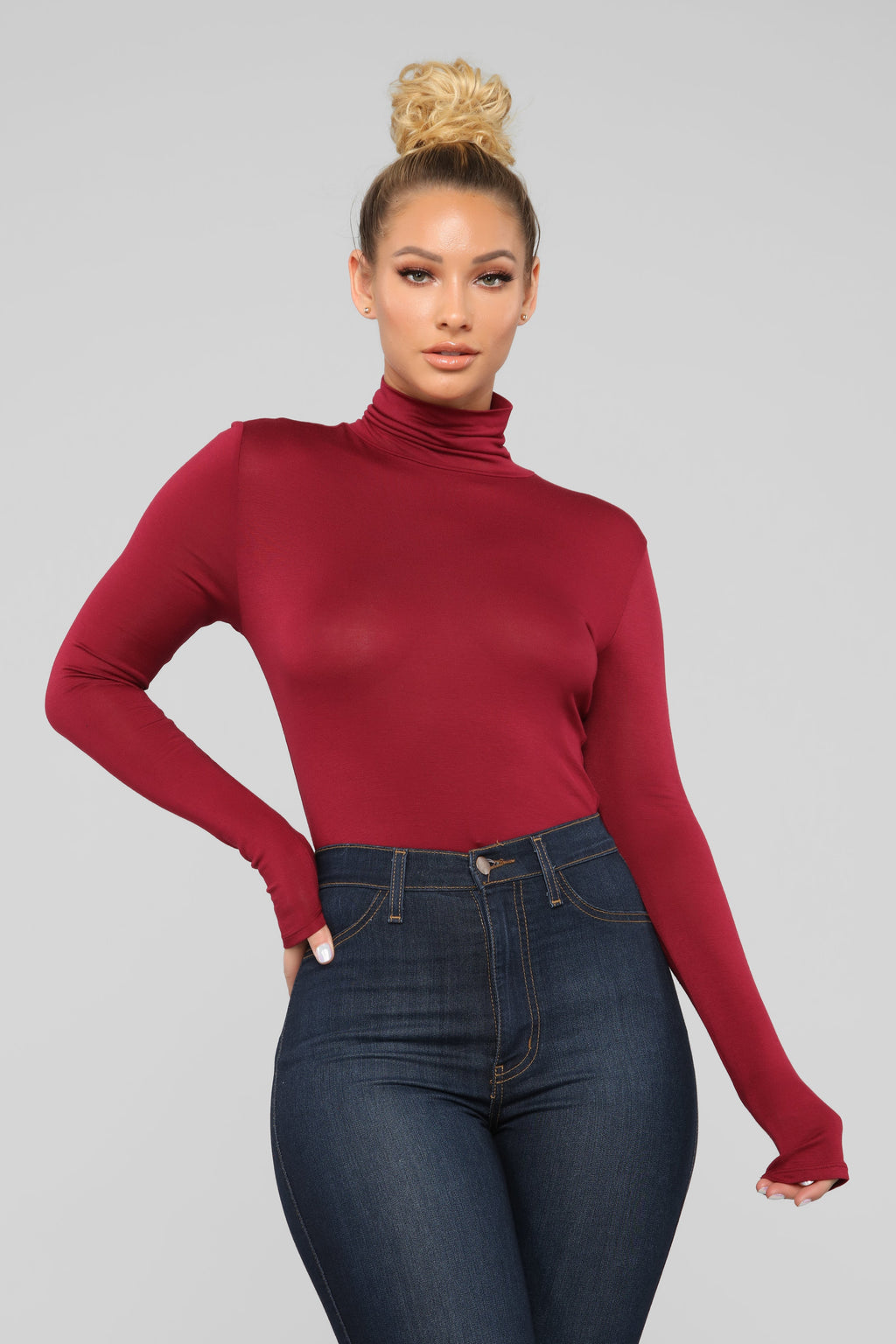 Pamela Turtle Neck Long Sleeve Top - Burgundy