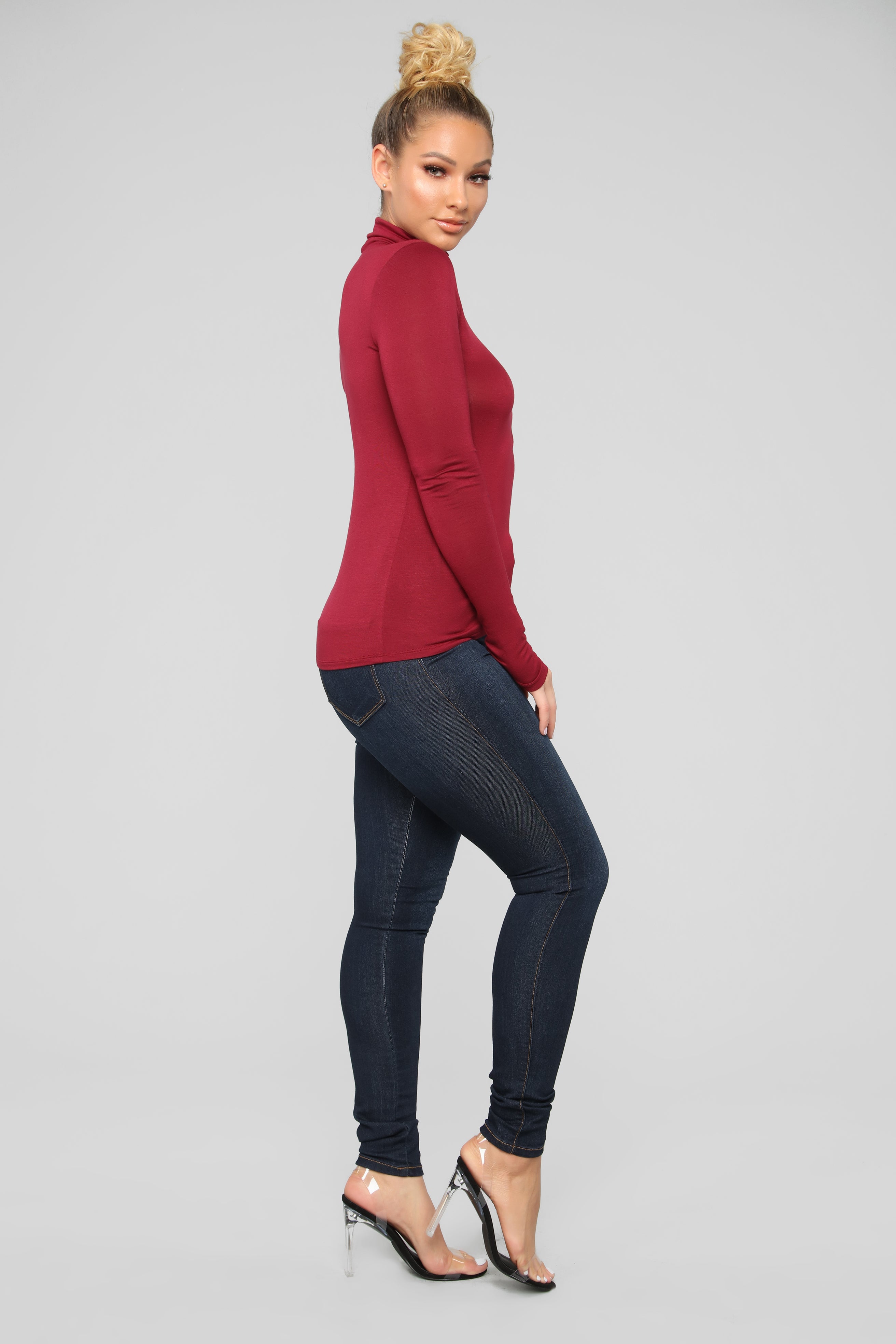 Pamela Turtle Neck Long Sleeve Top - Burgundy