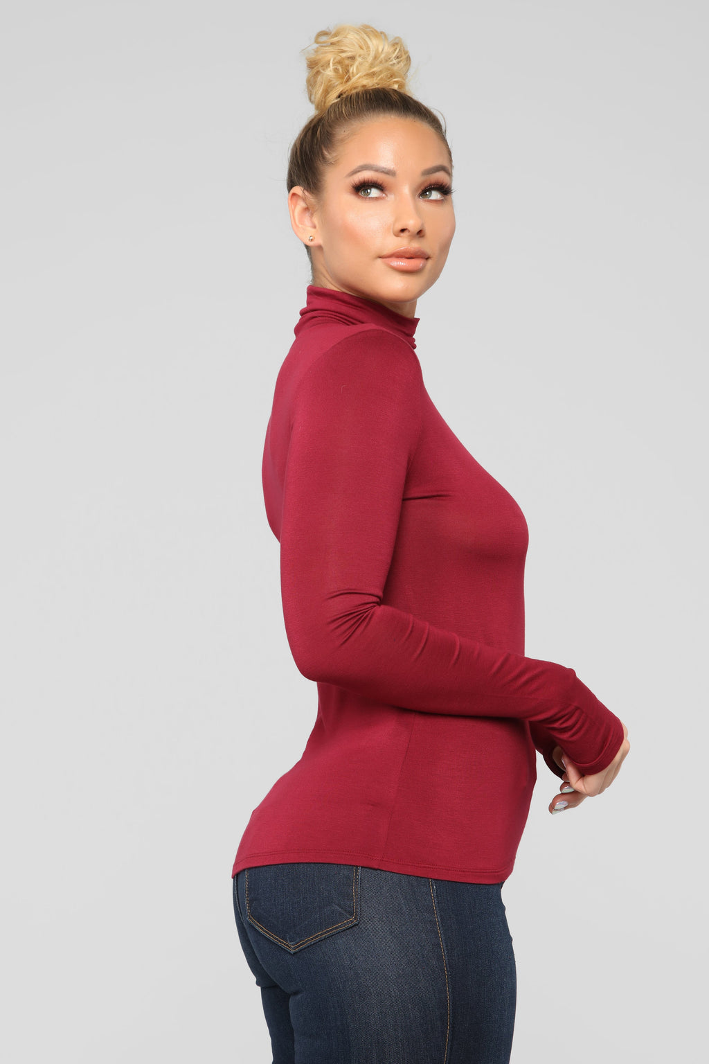 Pamela Turtle Neck Long Sleeve Top - Burgundy