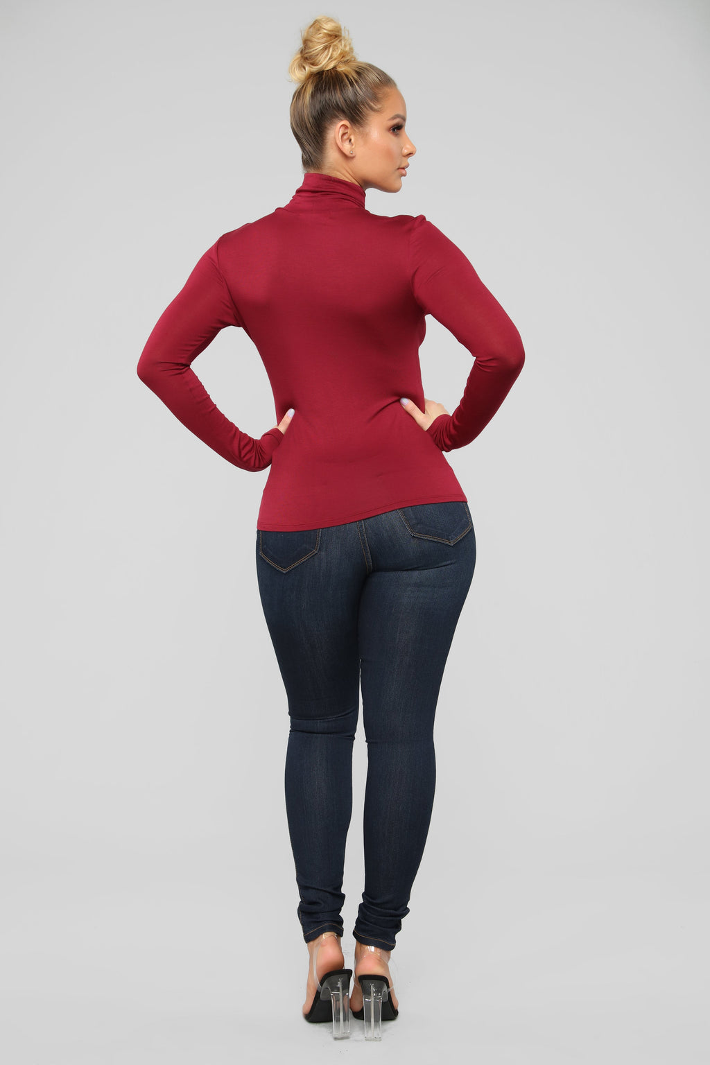 Pamela Turtle Neck Long Sleeve Top - Burgundy