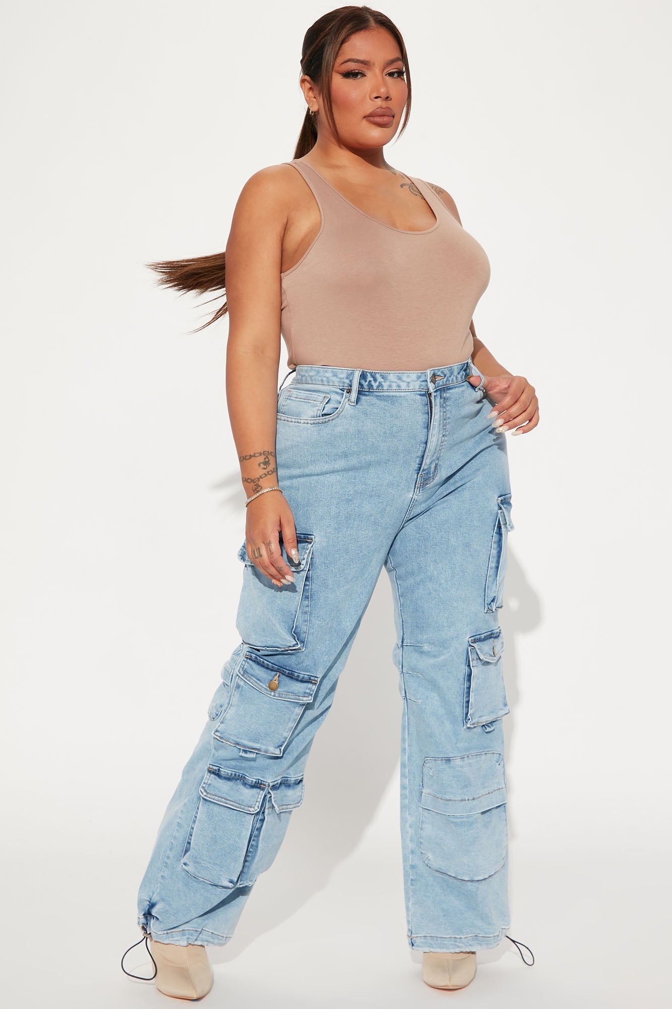 Fairfax High Rise Stretch Cargo Jeans - Light Wash