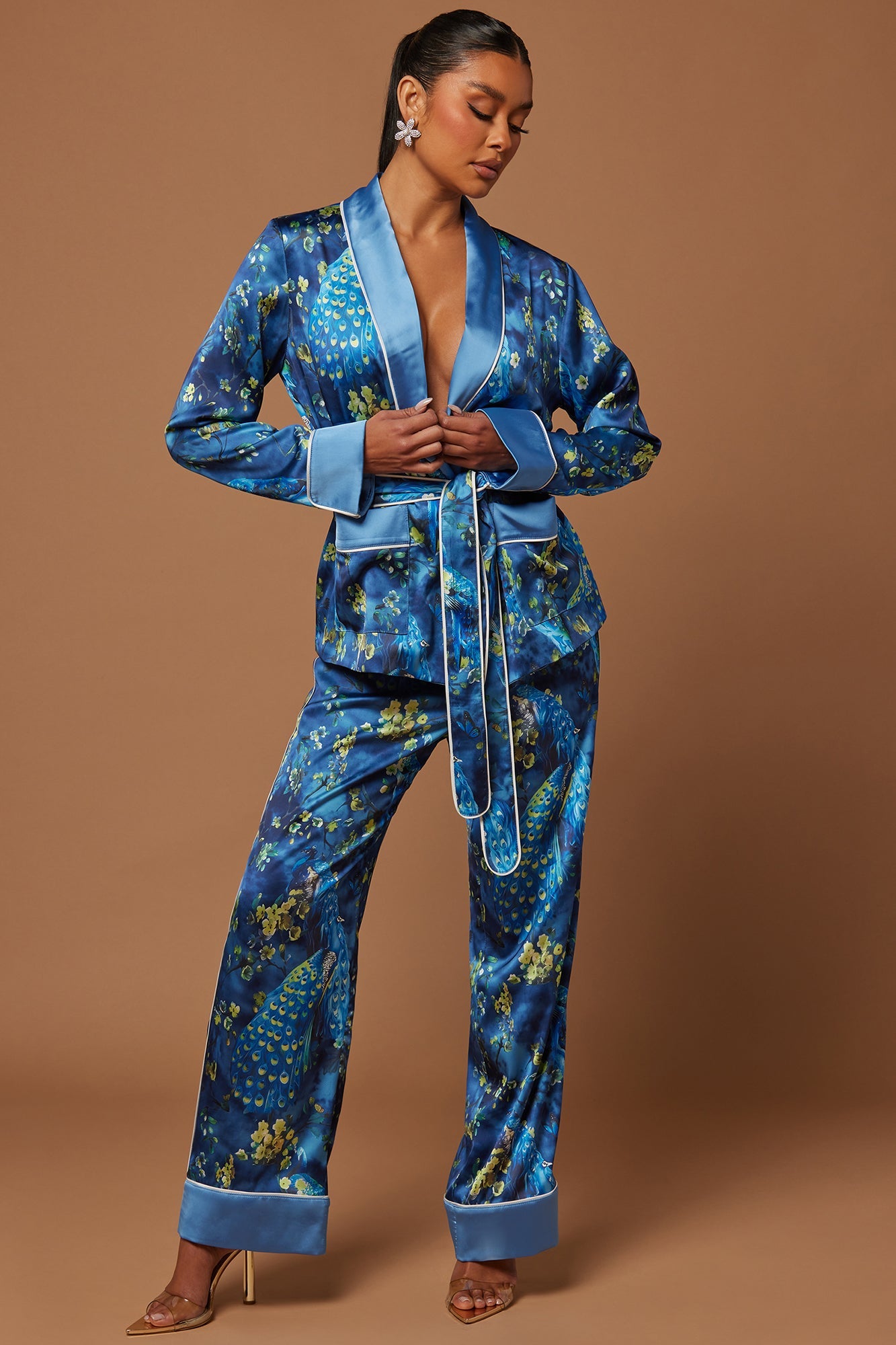 Mallory Satin Pant Set - Blue