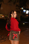 Put A Bow On It Leopard Mini Skirt - Red/combo