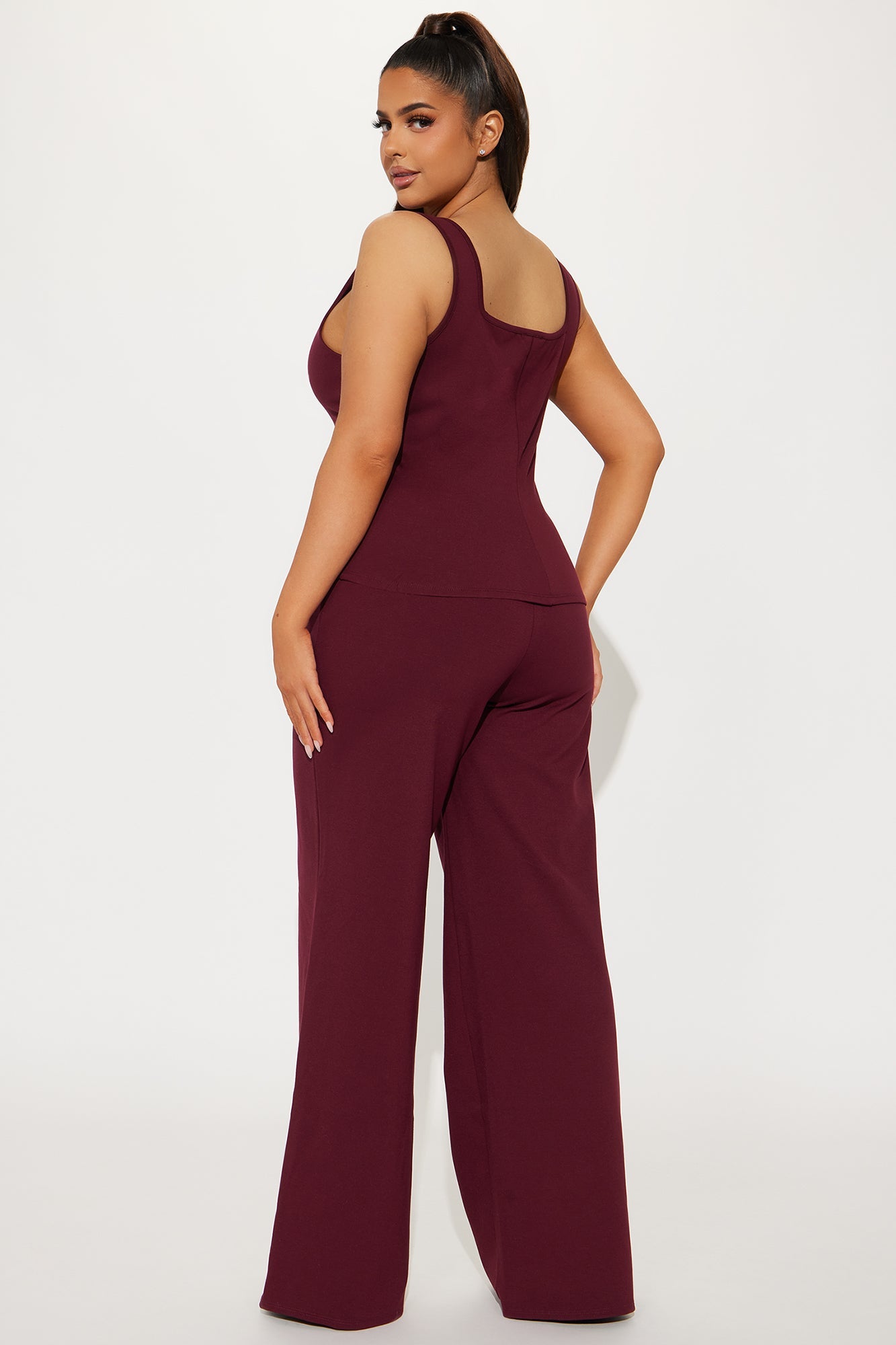 Lexi Square Neck Vest Pant Set - Wine