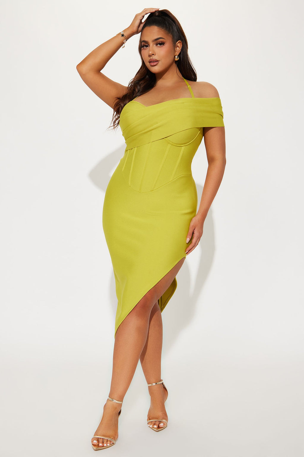 Kelly Ann Bandage Midi Dress - Lime