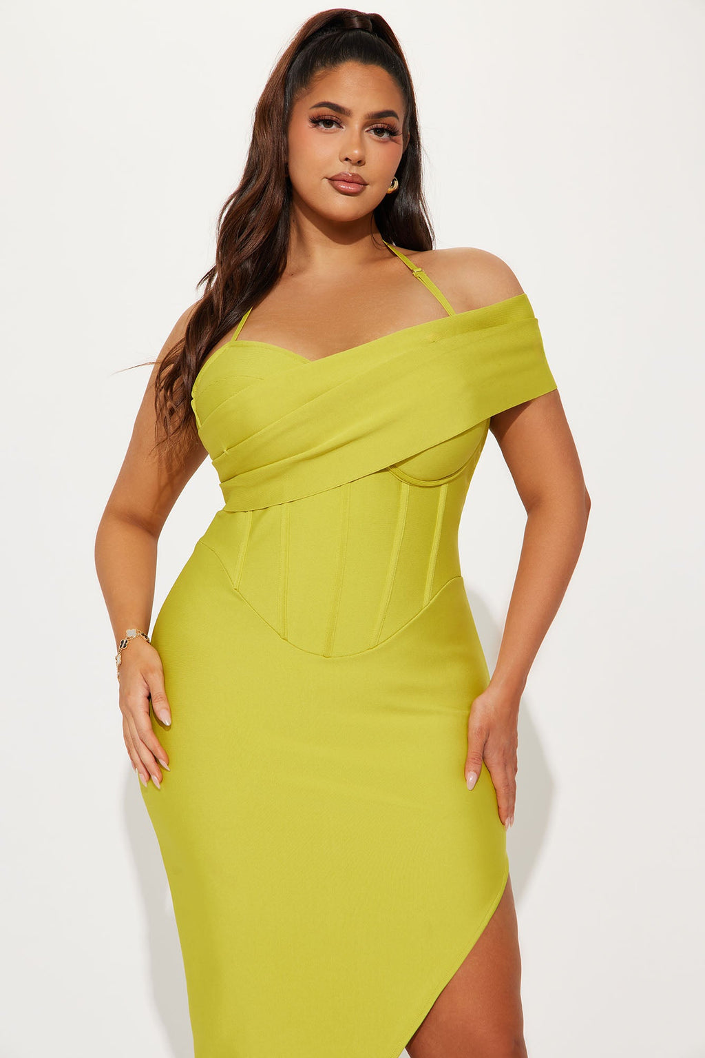 Kelly Ann Bandage Midi Dress - Lime