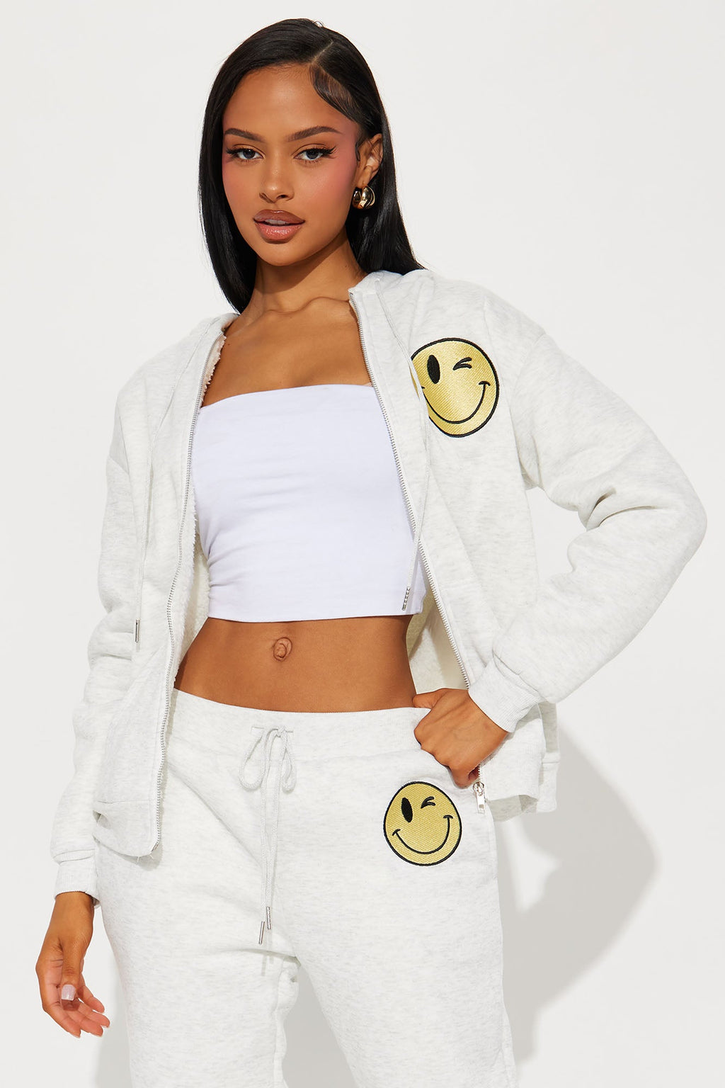 Let's Be Besties Sherpa Jogger Set - Heather Grey