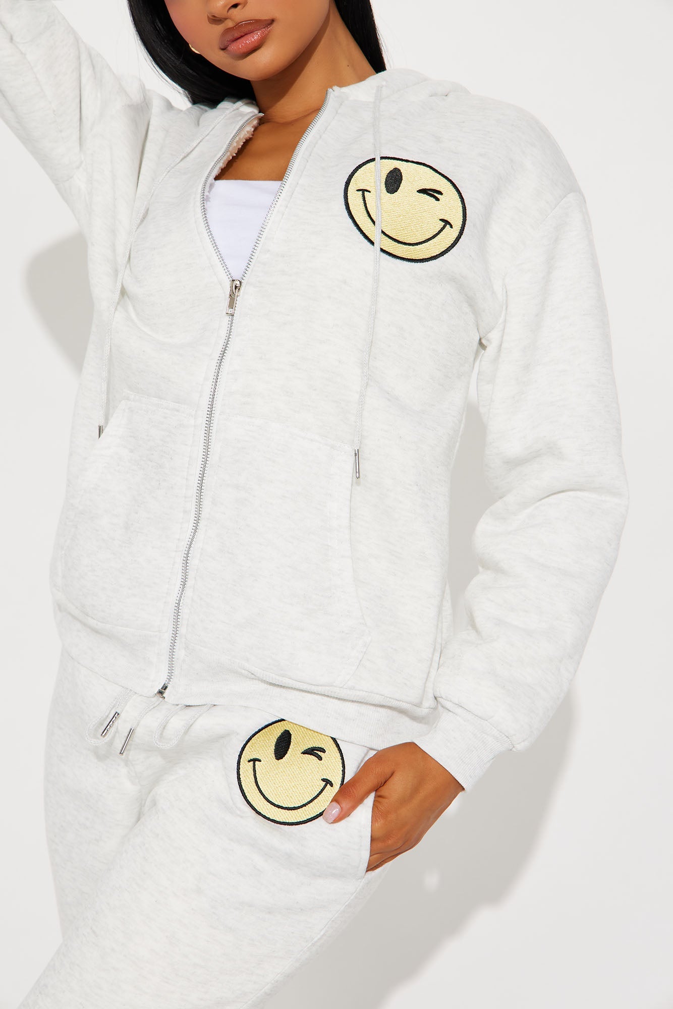 Let's Be Besties Sherpa Jogger Set - Heather Grey