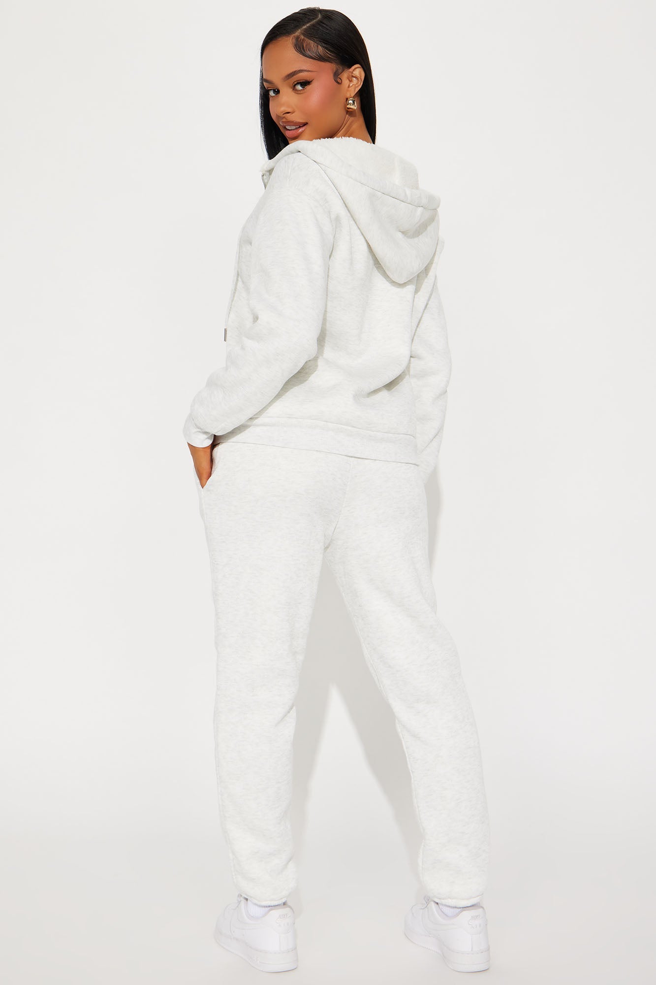 Let's Be Besties Sherpa Jogger Set - Heather Grey