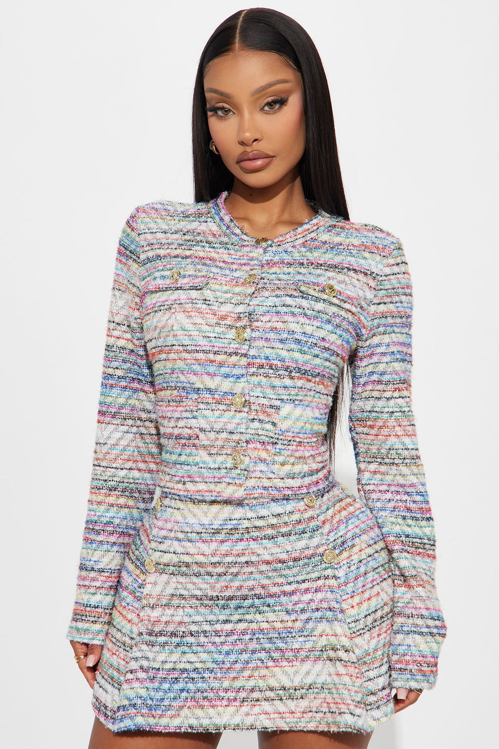 Happy Hour Tweed Skirt Set - Multi Color