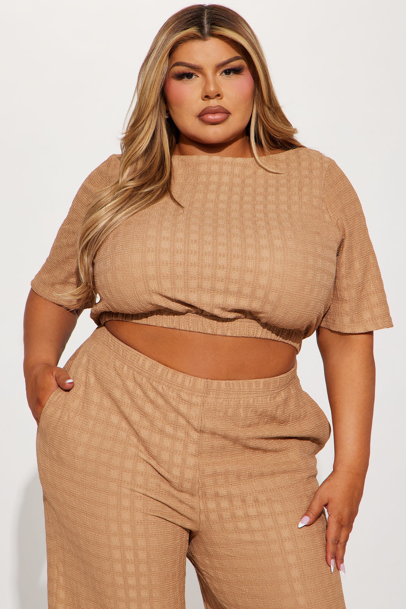 Day Plans Textured Pant Set - Taupe