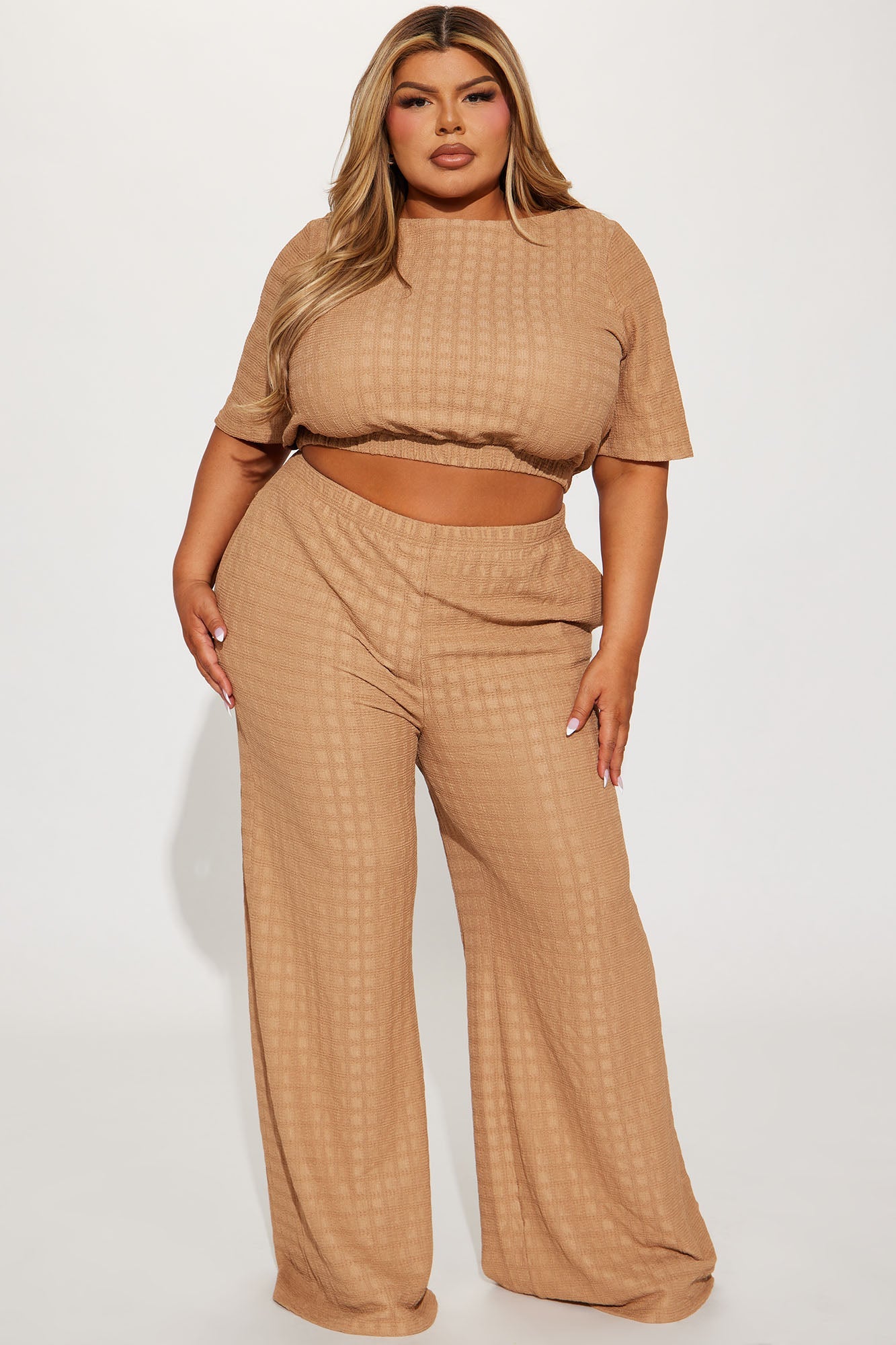 Day Plans Textured Pant Set - Taupe