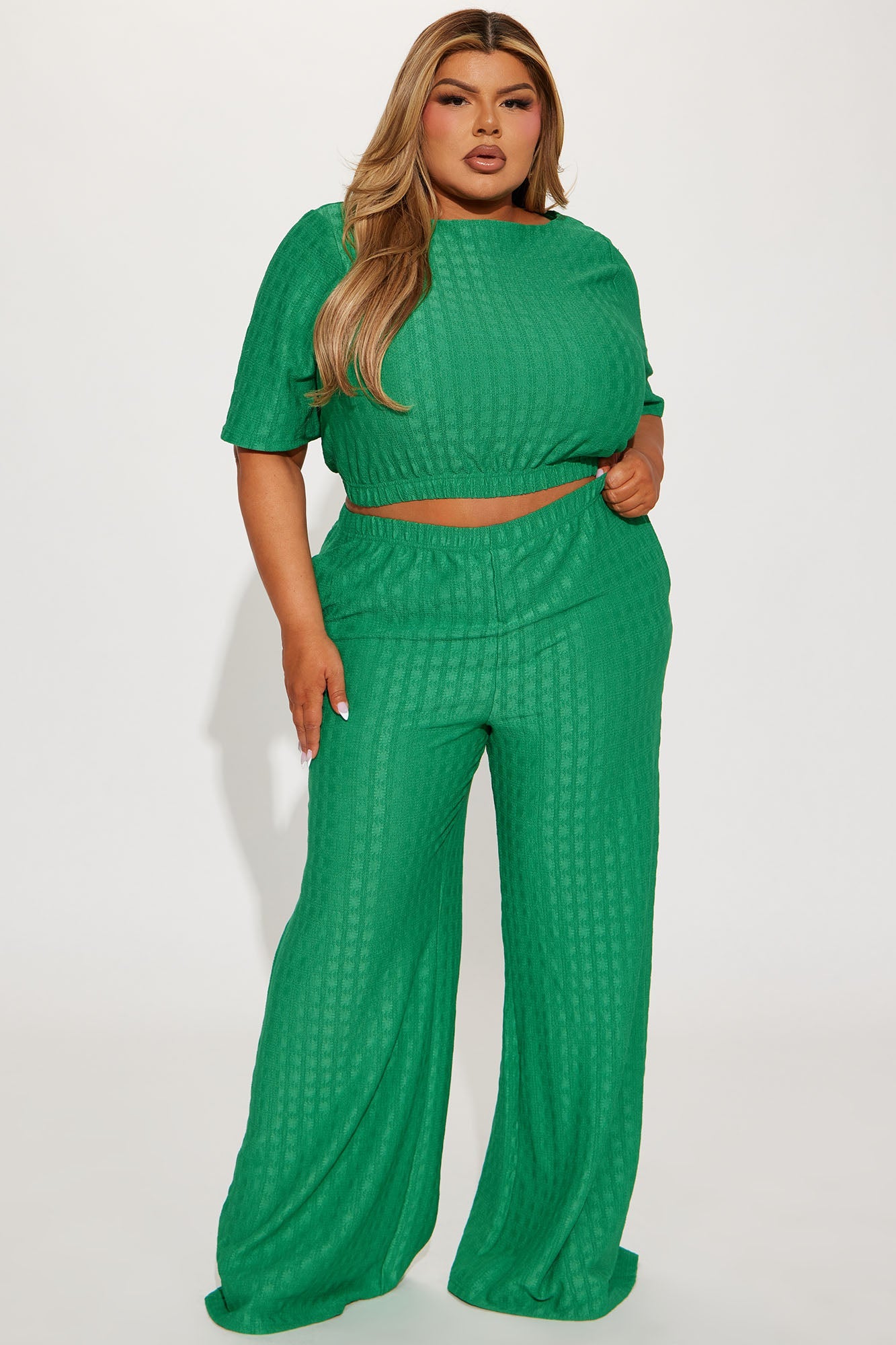 Day Plans Textured Pant Set - Kelly Green